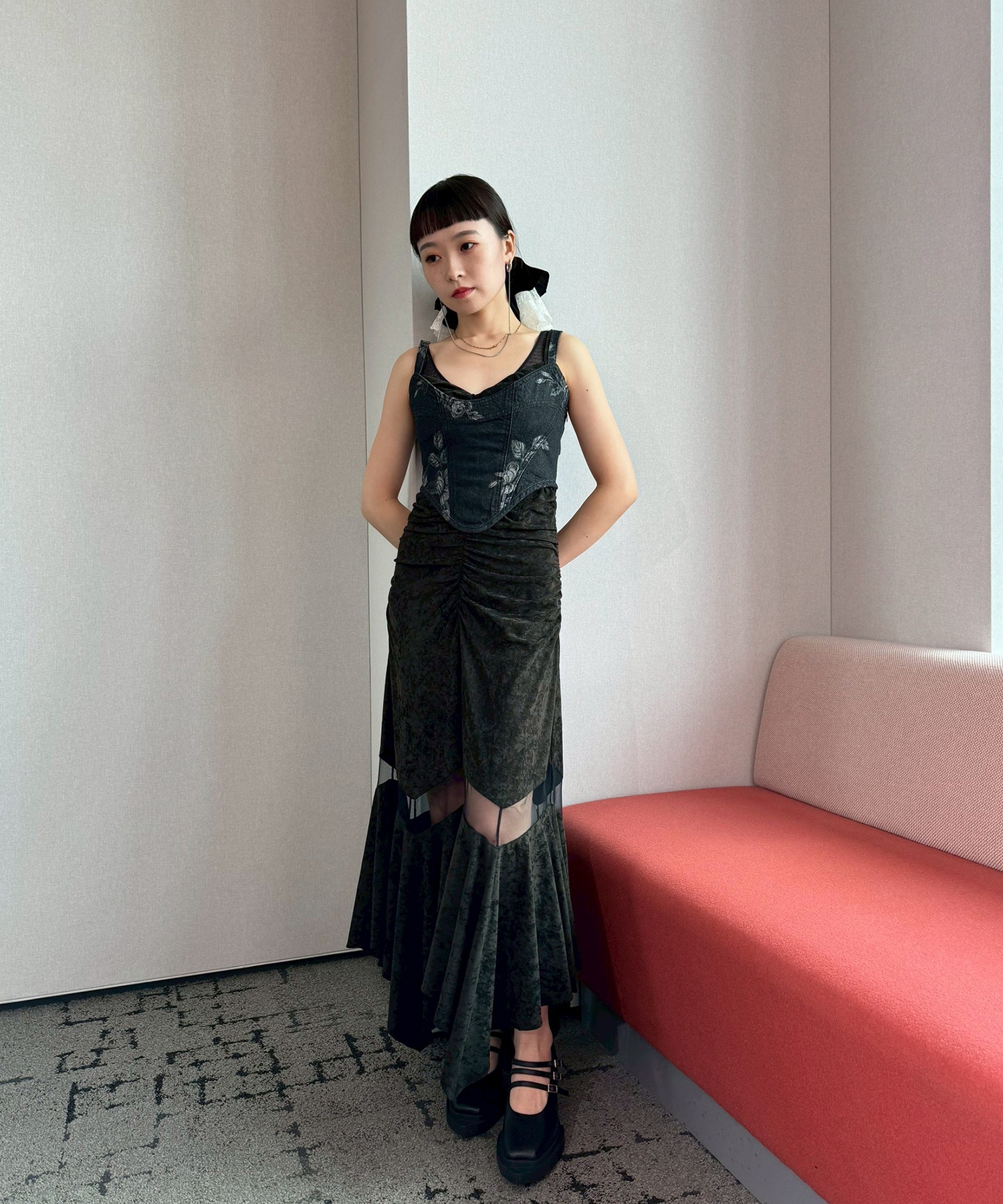 別注VELOUR SHEER CUT HEM DRESS FETICO