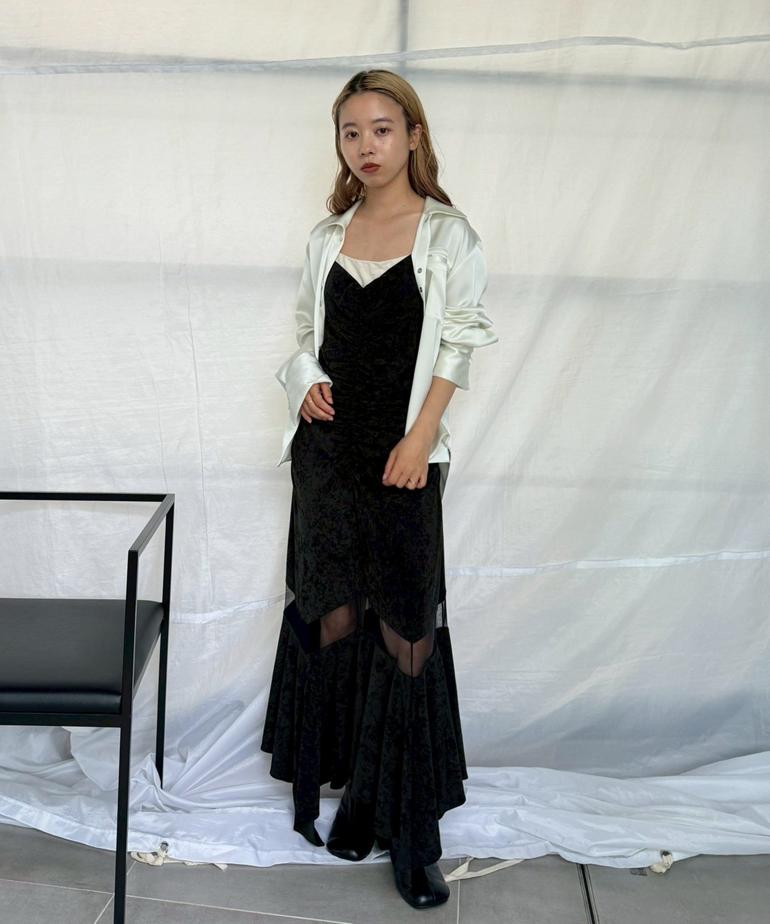 別注VELOUR SHEER CUT HEM DRESS FETICO