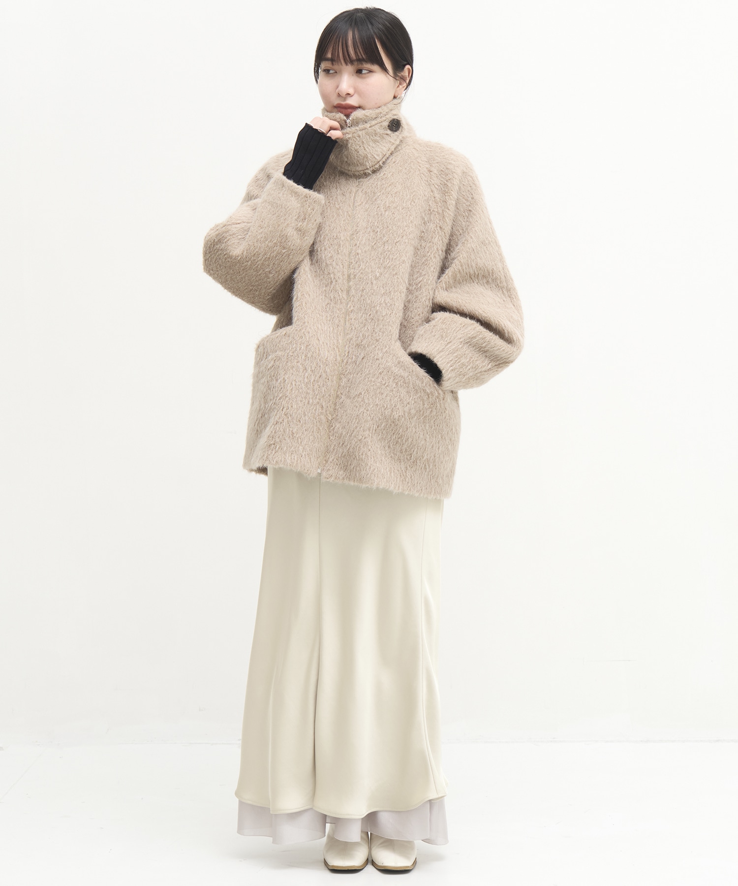 【WEB限定カラー】STAND COLLAR SHAGGY MIDDLE COAT STUDIOUS