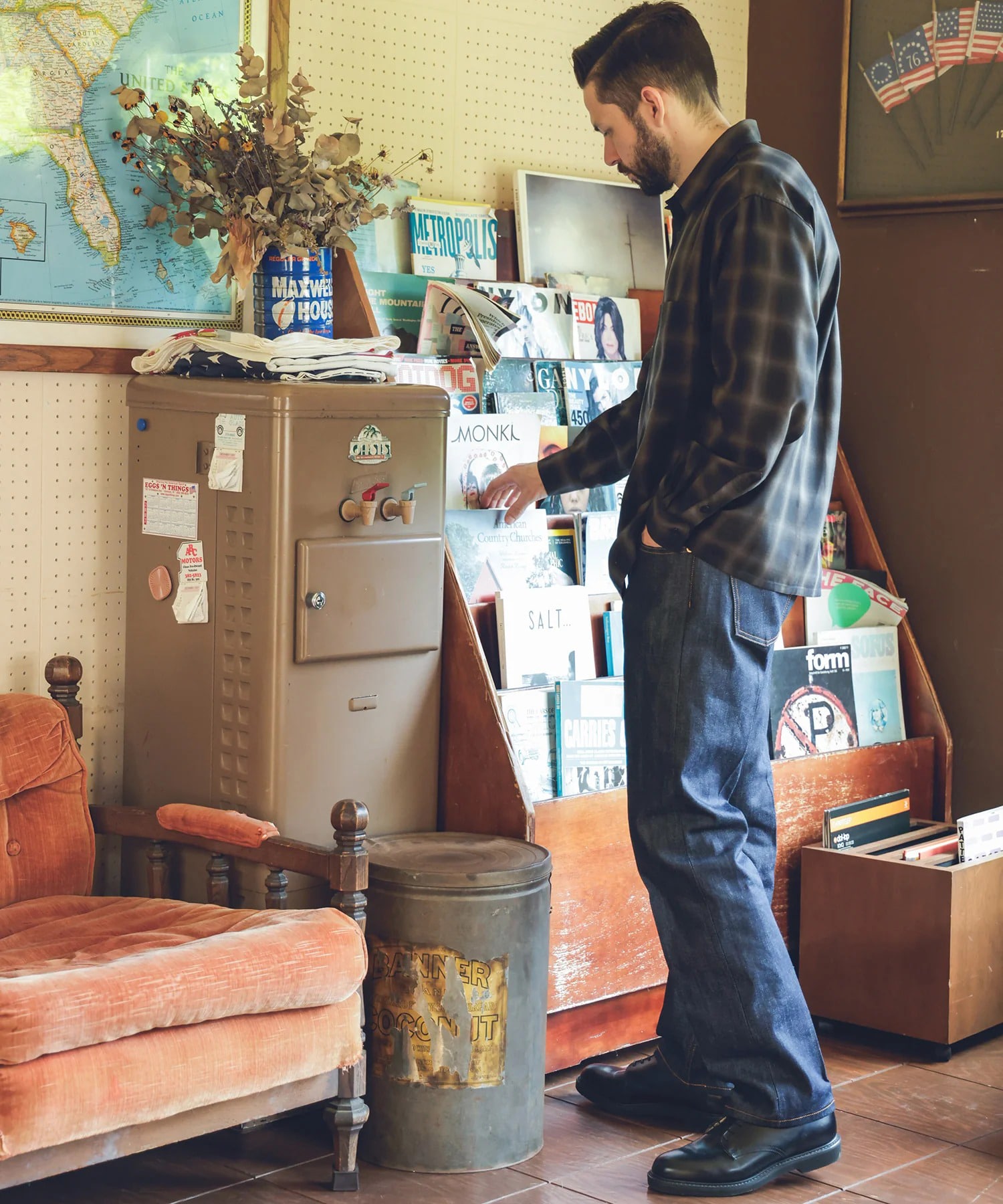 TENCEL CHECK /SQUARE REGULAR COLLAR SHIRT MR.OLIVE