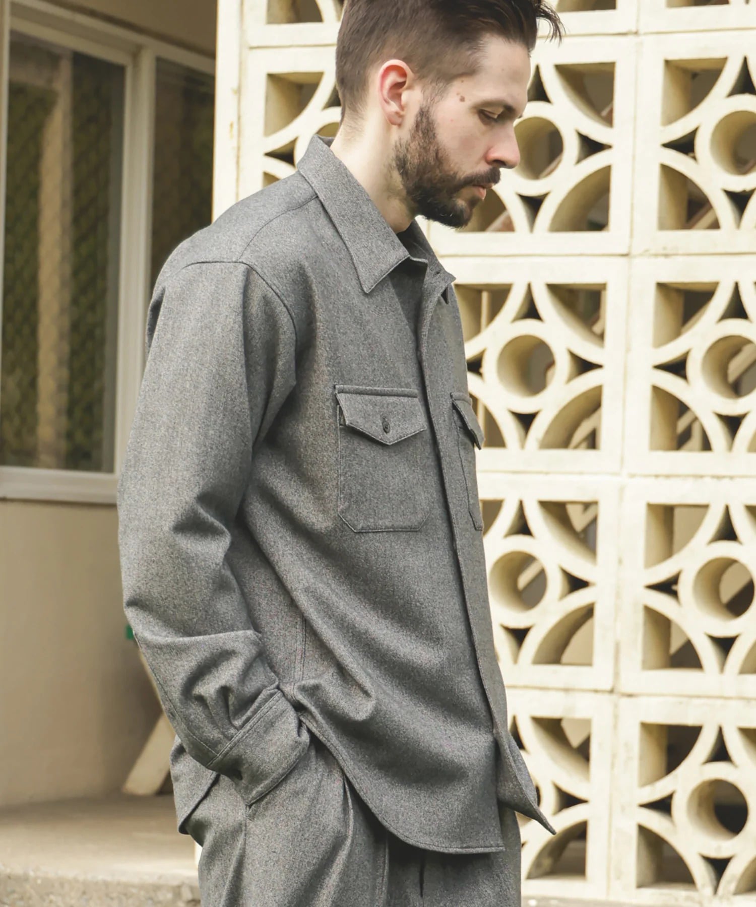 PEACHSKIN STRETCH GABARDINE /CPO SHIRT MR.OLIVE
