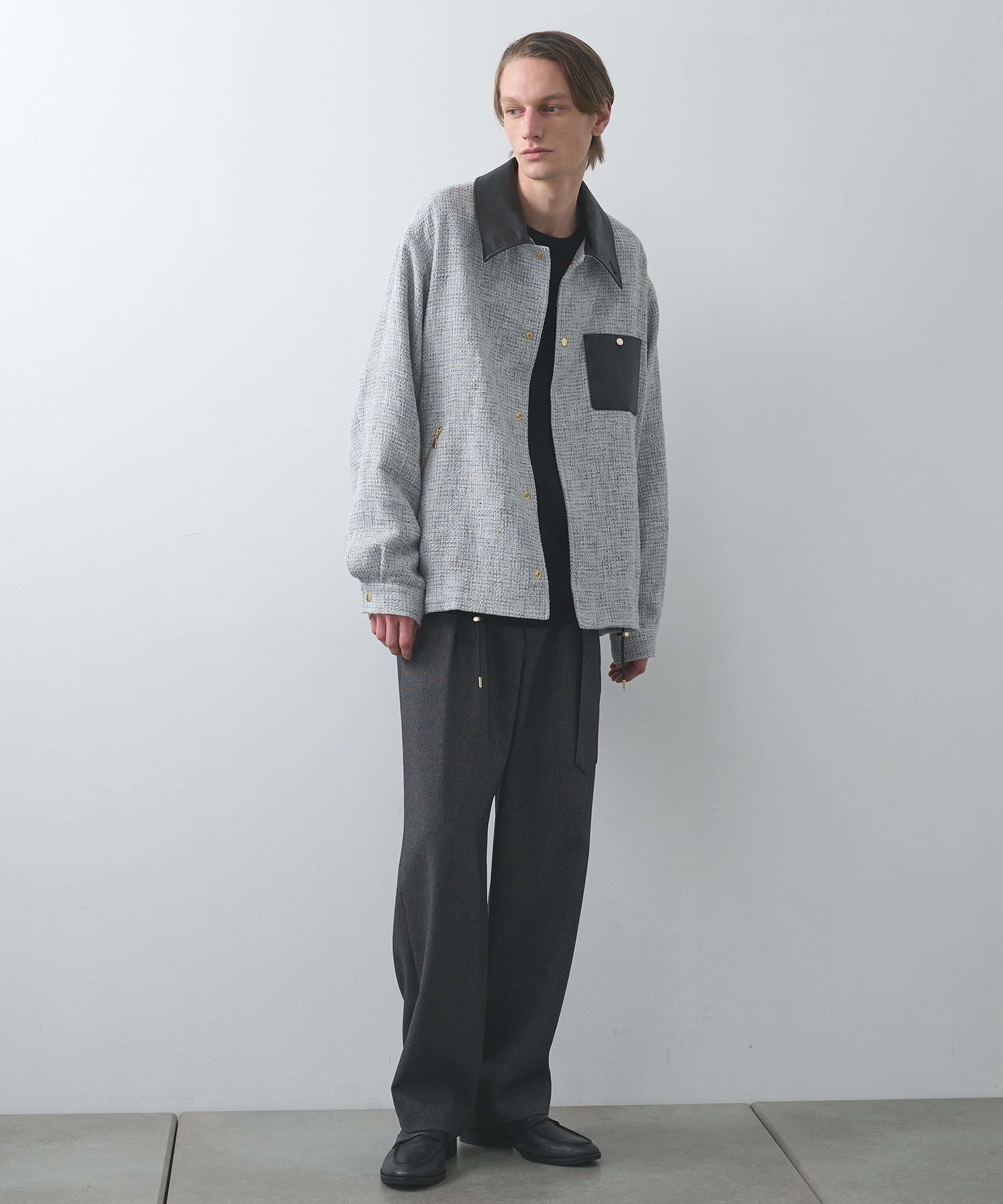Faux Denim 1Tuck Semi Wide Pants with Long Belt CULLNI