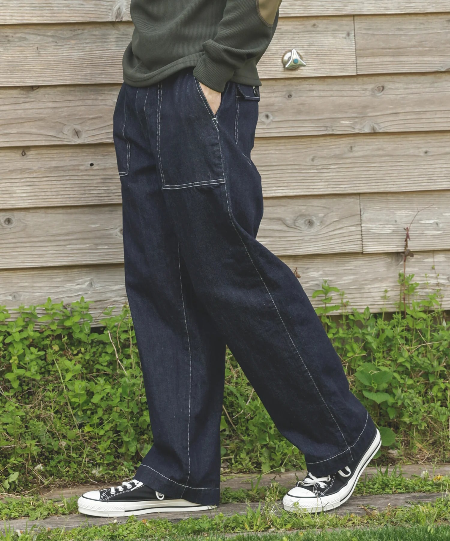 RINSE WASH 12oz CRUNCH DEINIM /UTILITY PANTS MR.OLIVE