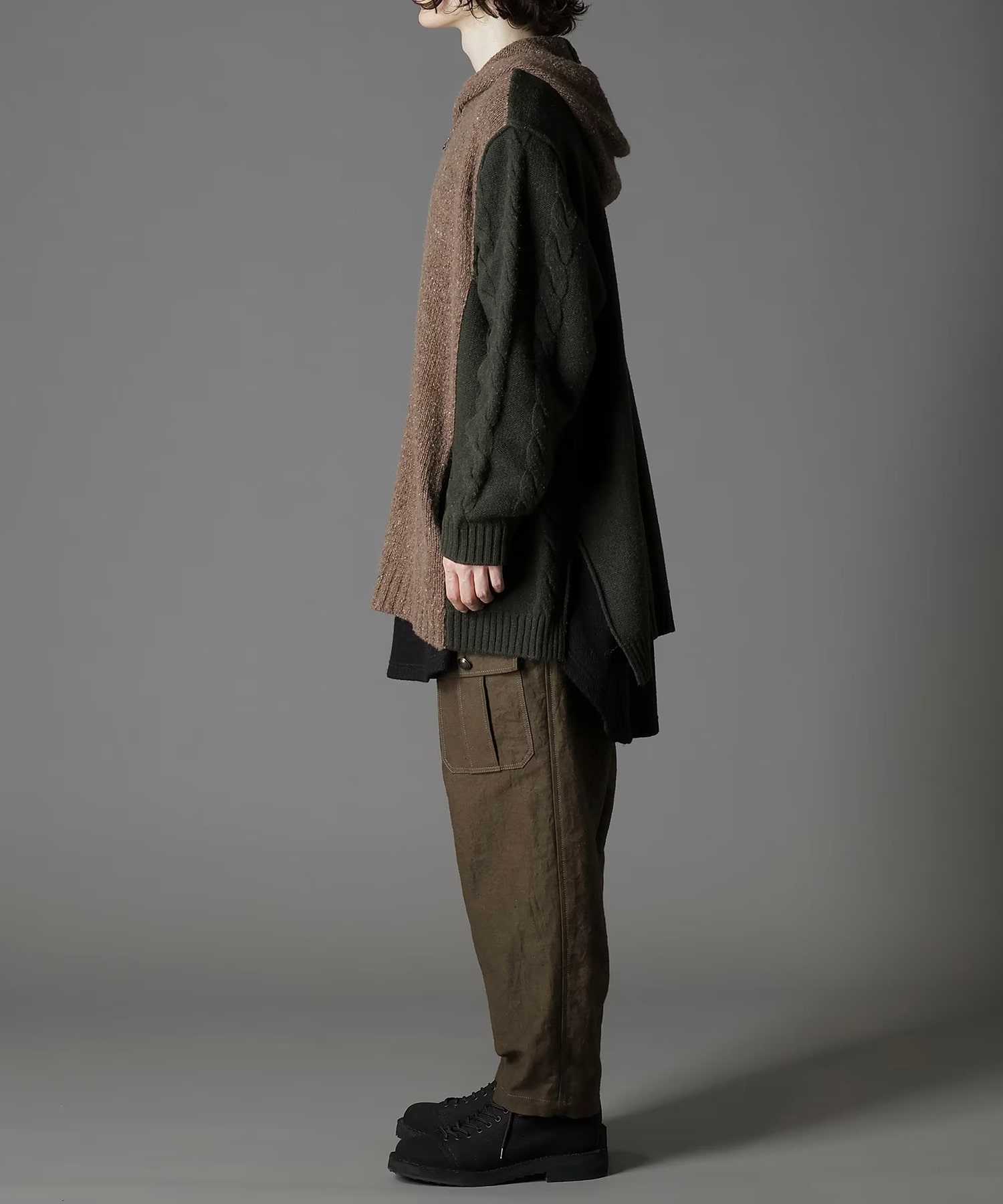 FINE MERINO WOOL CABLE SWITCH UNBALANCE HOODIE GroundY