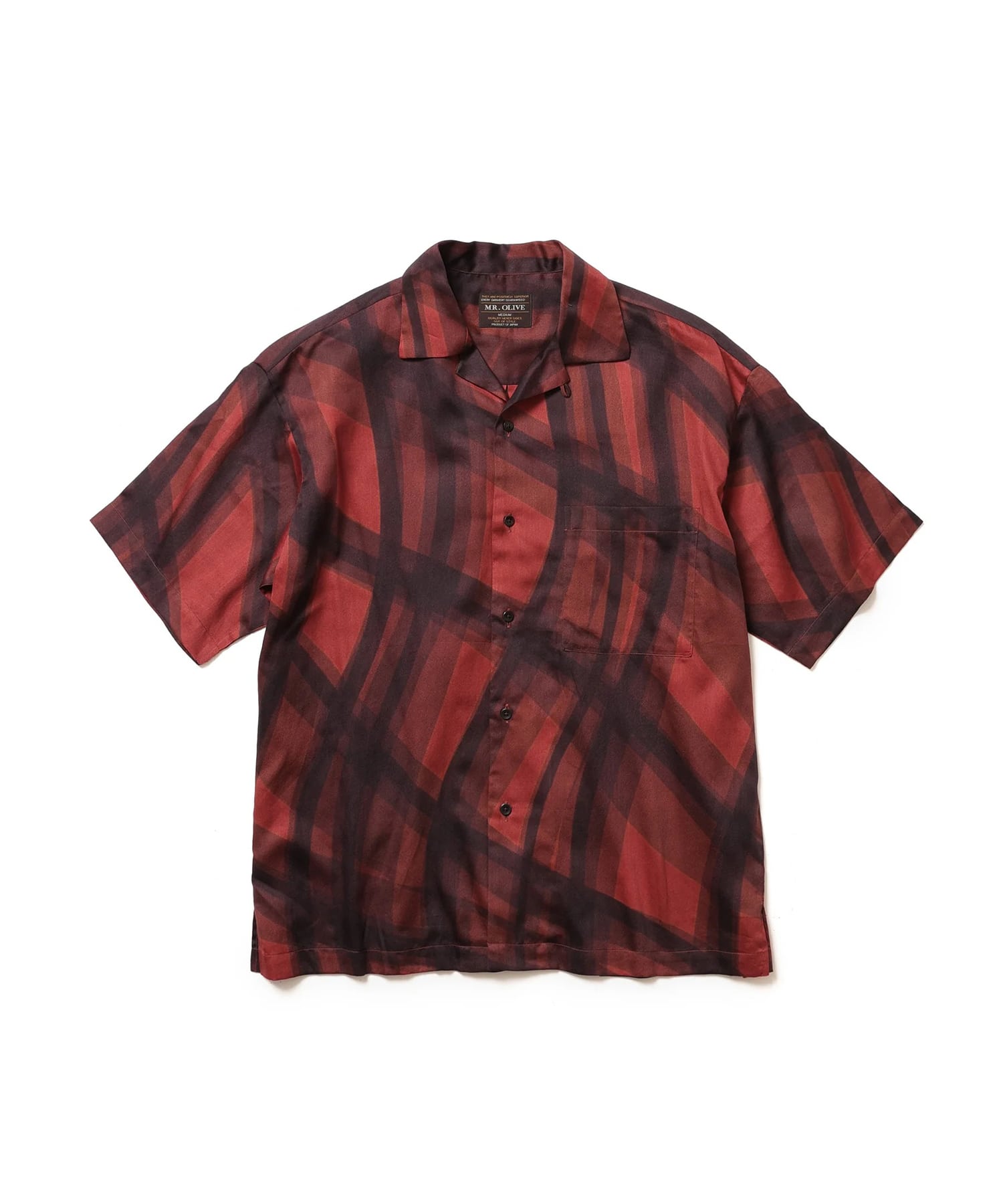ABSTRACT CHECK /SHORT/S OPEN COLLAR SHIRT MR.OLIVE