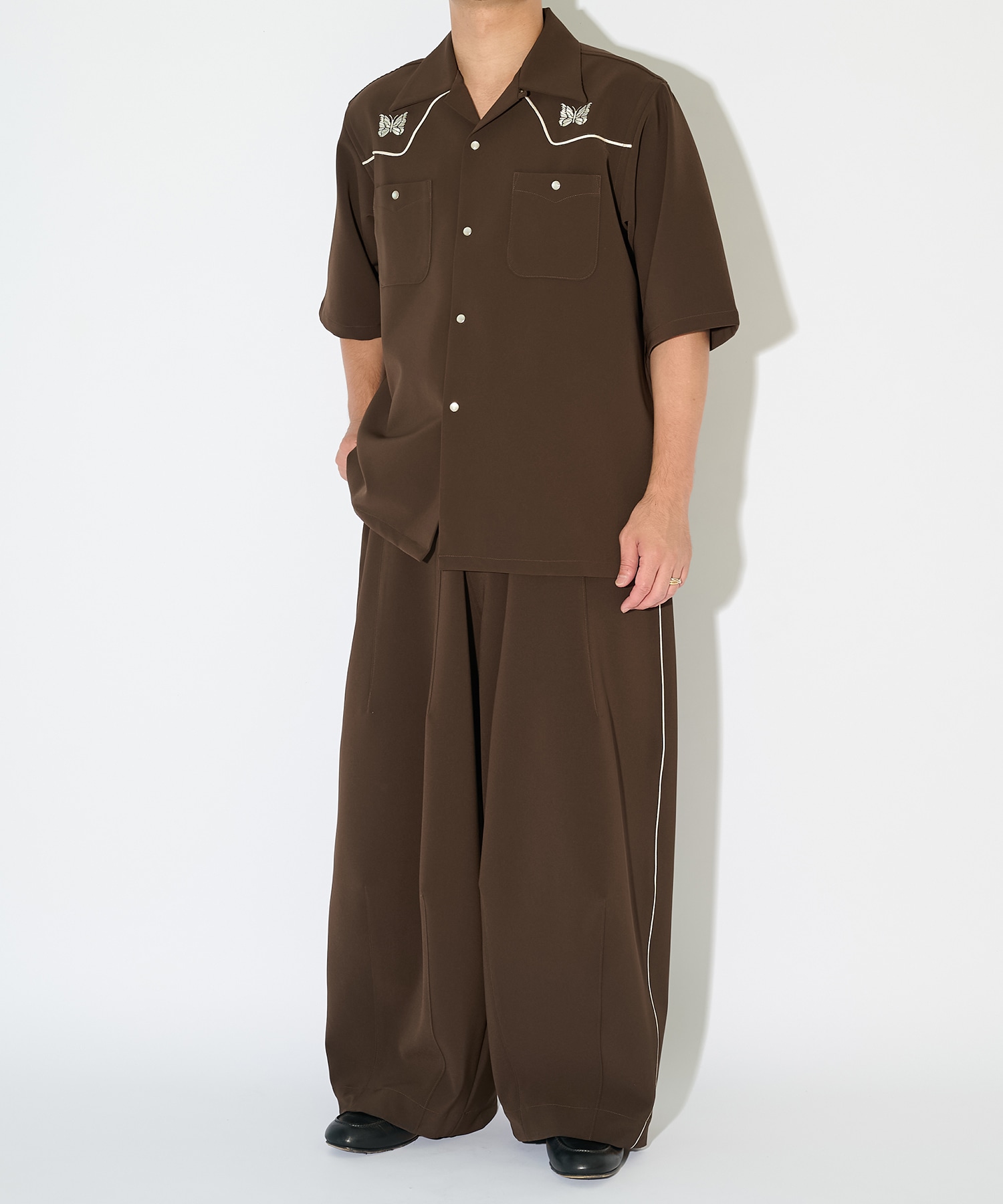 別注 Piping Cowboy One-Up S/S Shirt-Poly Double Cloth NEEDLES