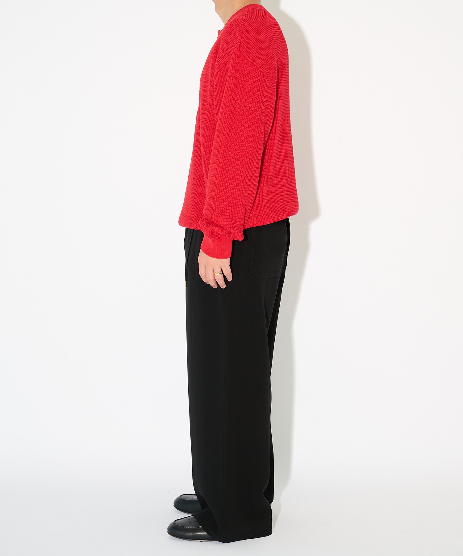 Organic Cotton Waffle Minimal Henley Neck Knit Pullover CULLNI