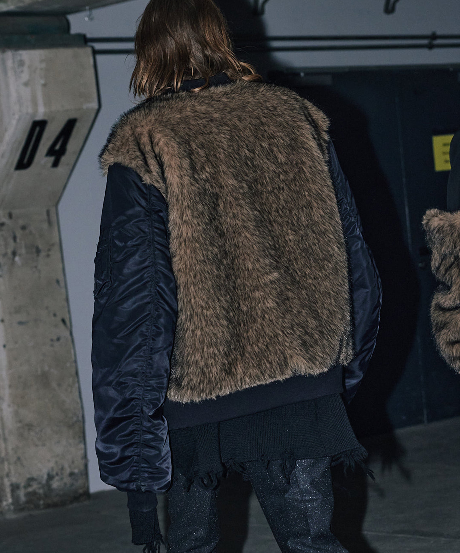 NYLON MASSIVE ROUNDED SLEEVE BOMBER JACKET WITH BACK FUR JOHN LAWRENCE SULLIVAN