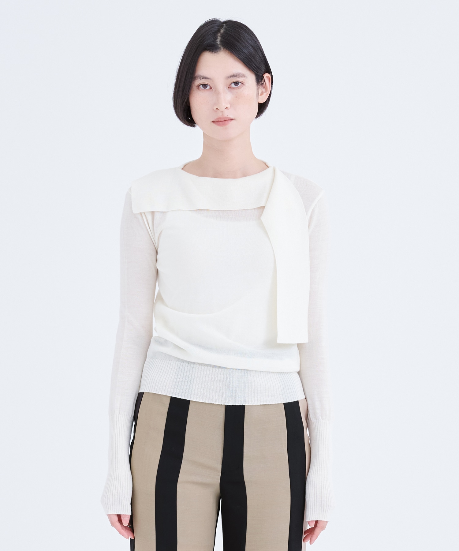 別注Emma wrap collar knit pullover BL AKIRANAKA