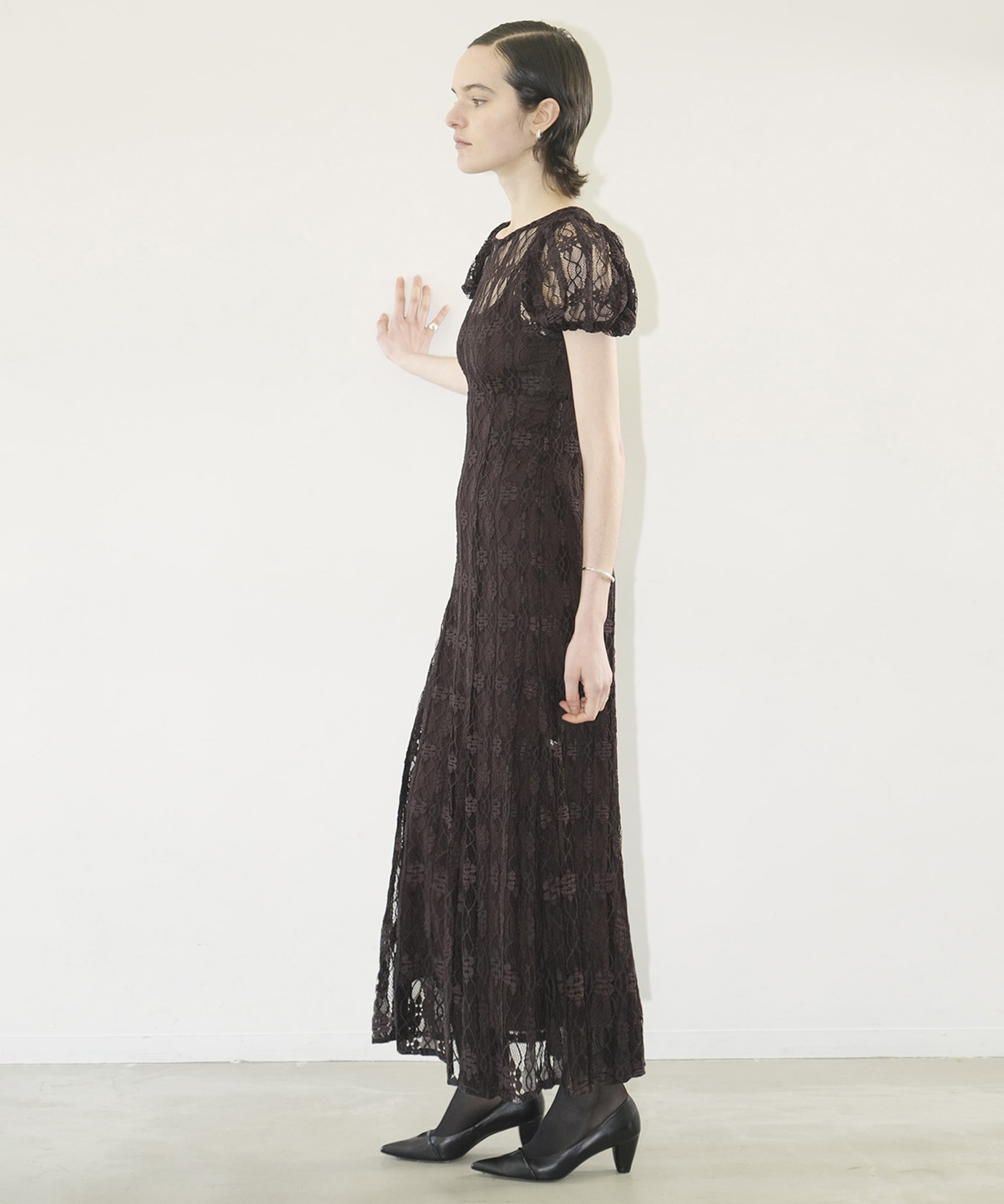 LACE MINI PUFF SLEEVE ONEPIECE CLANE