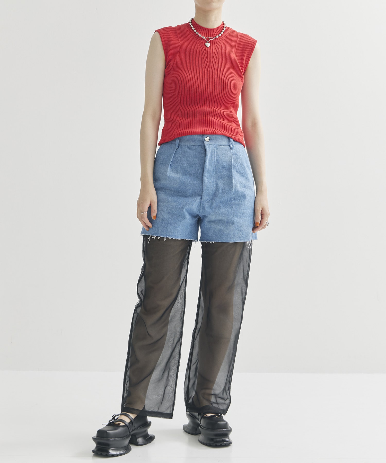 別注Panel Tulle Denim Pants VIVIANO