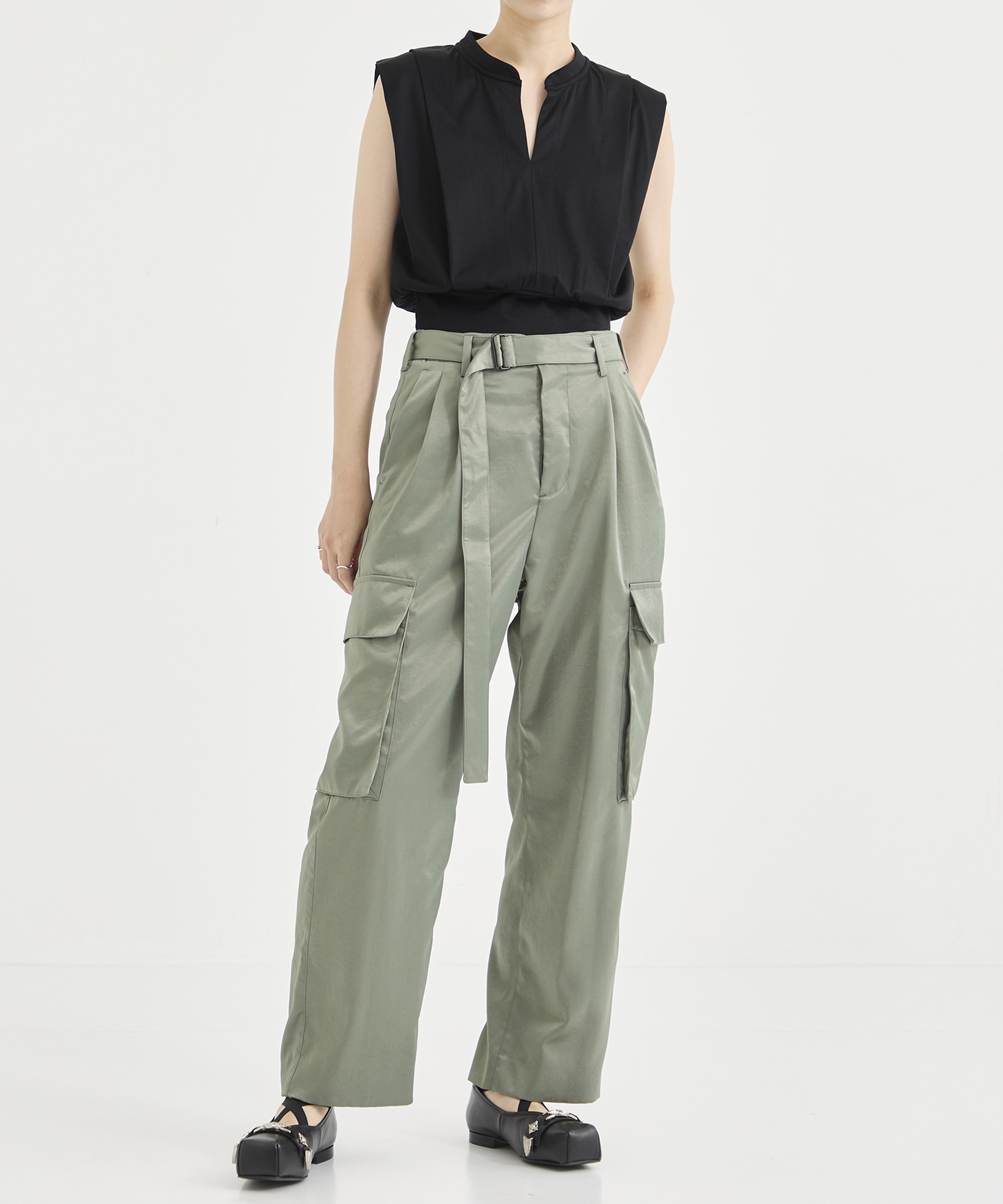 Satin belted cargo pants 08sircus