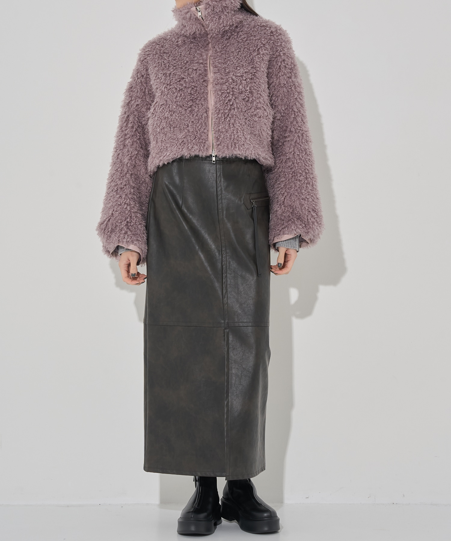CRIMPED FUR CROPPED BLOUSON THINGS THAT MATTER