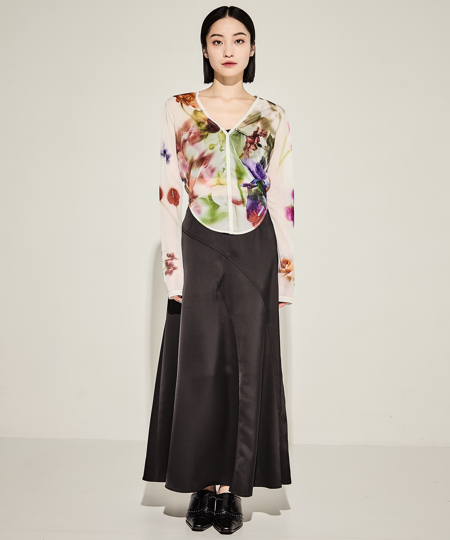 2WAY SMOKE FLOWER SHEER TOP AMERI