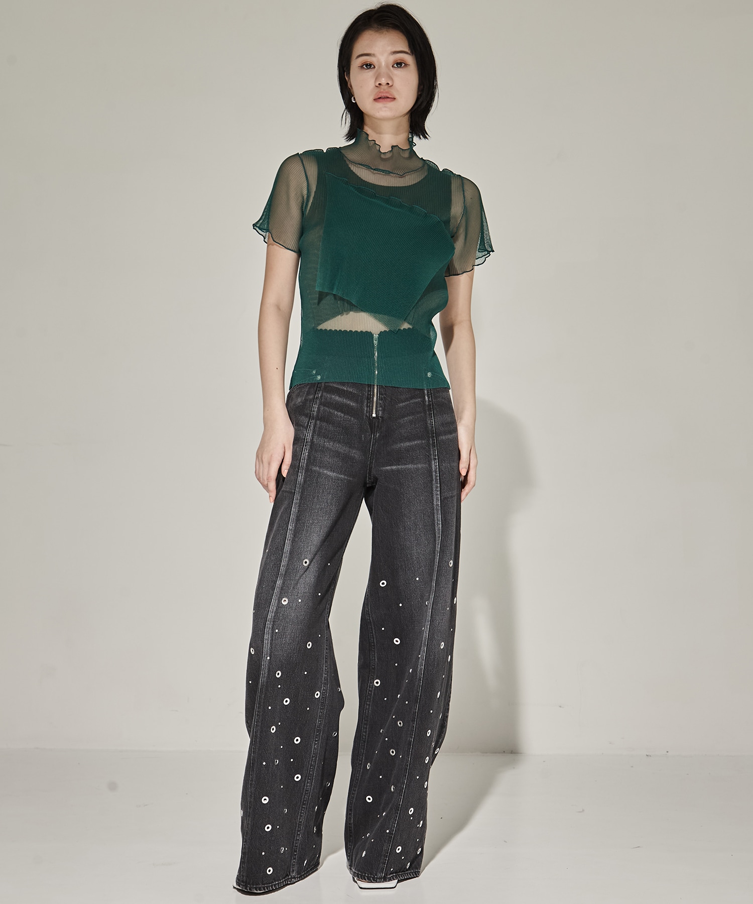 ORGANIC COTTON DENIM WIDE-LEG JEANS WITH STUDS FETICO