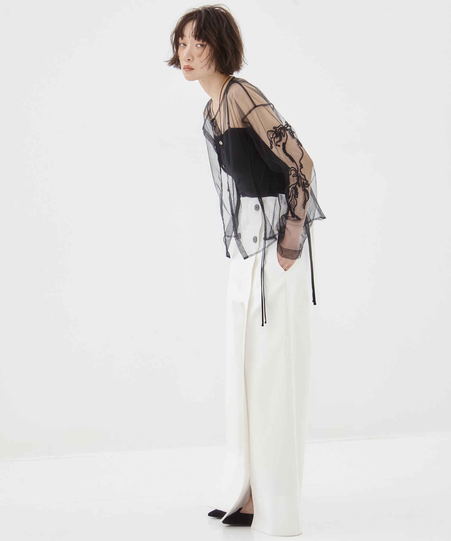 別注embroidered tulle cardigan MURRAL