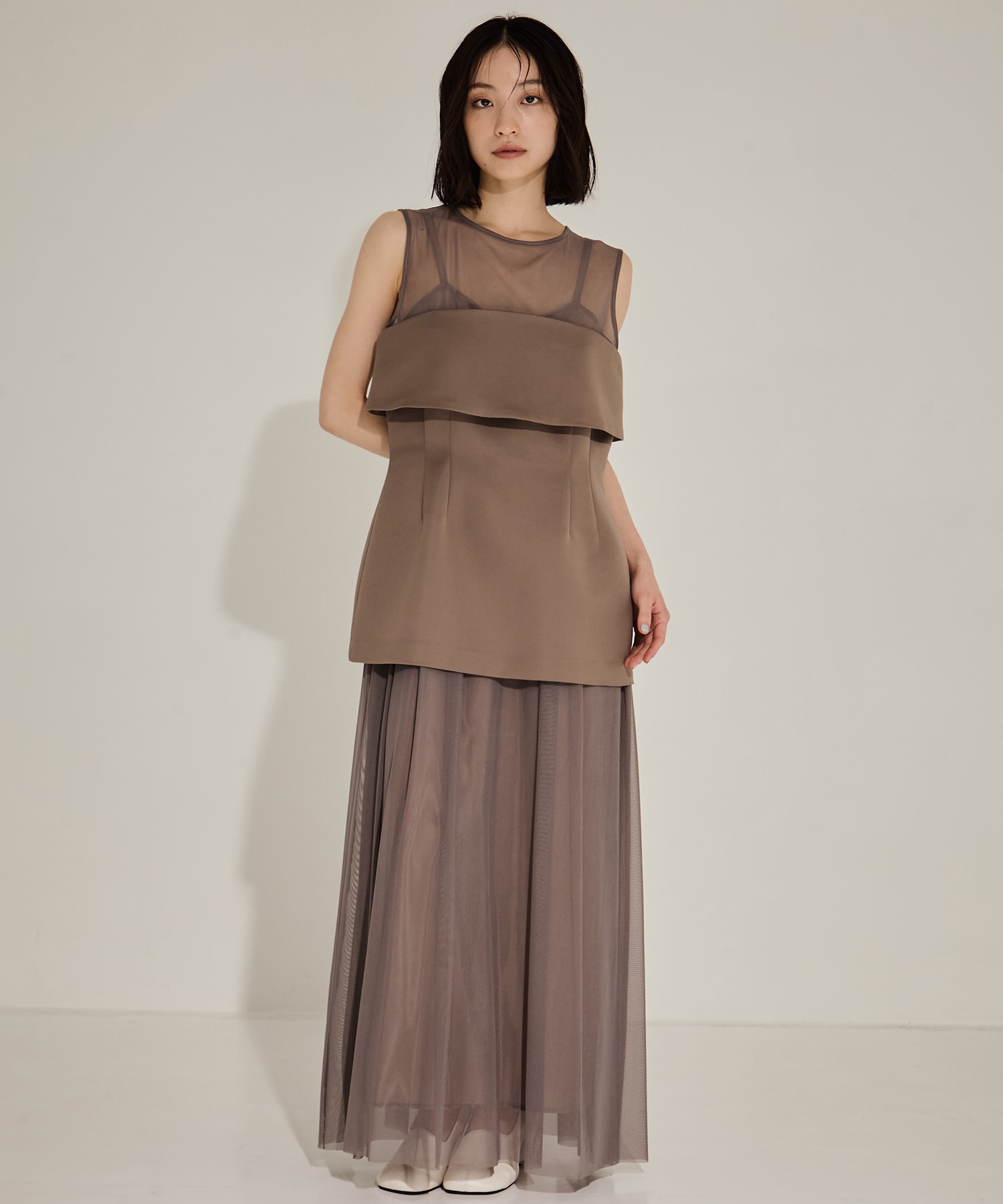 CORSET LAYERED SHEER DRESS AMERI