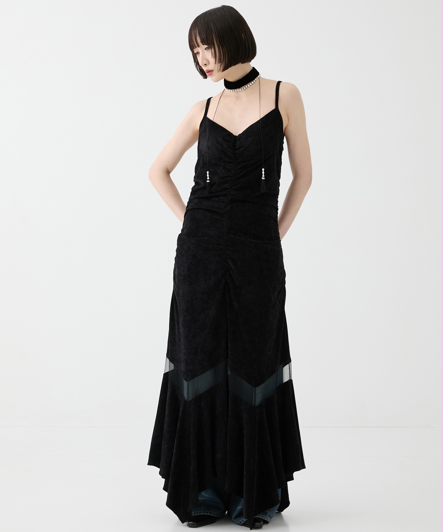 別注VELOUR SHEER CUT HEM DRESS FETICO