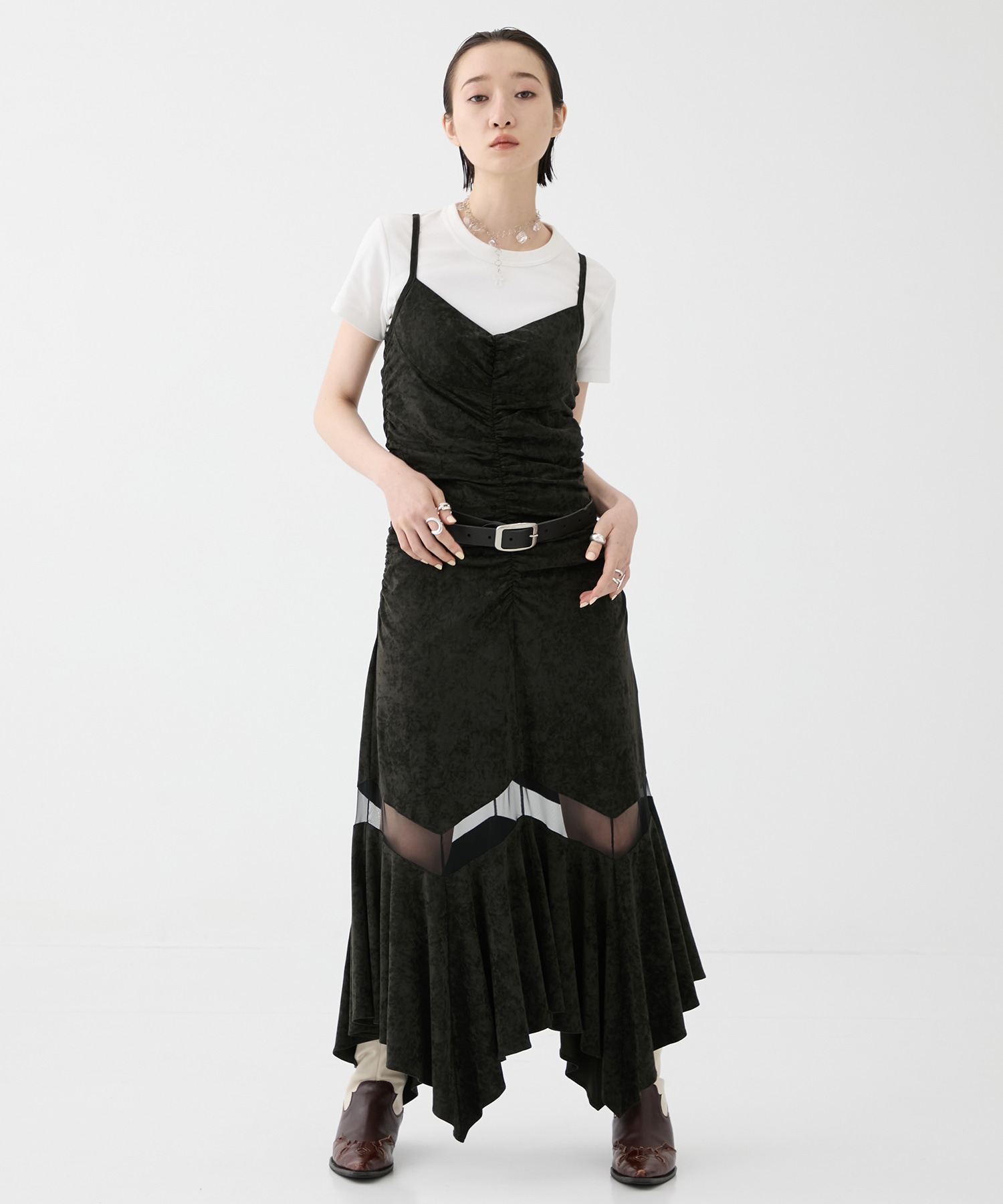 別注VELOUR SHEER CUT HEM DRESS FETICO