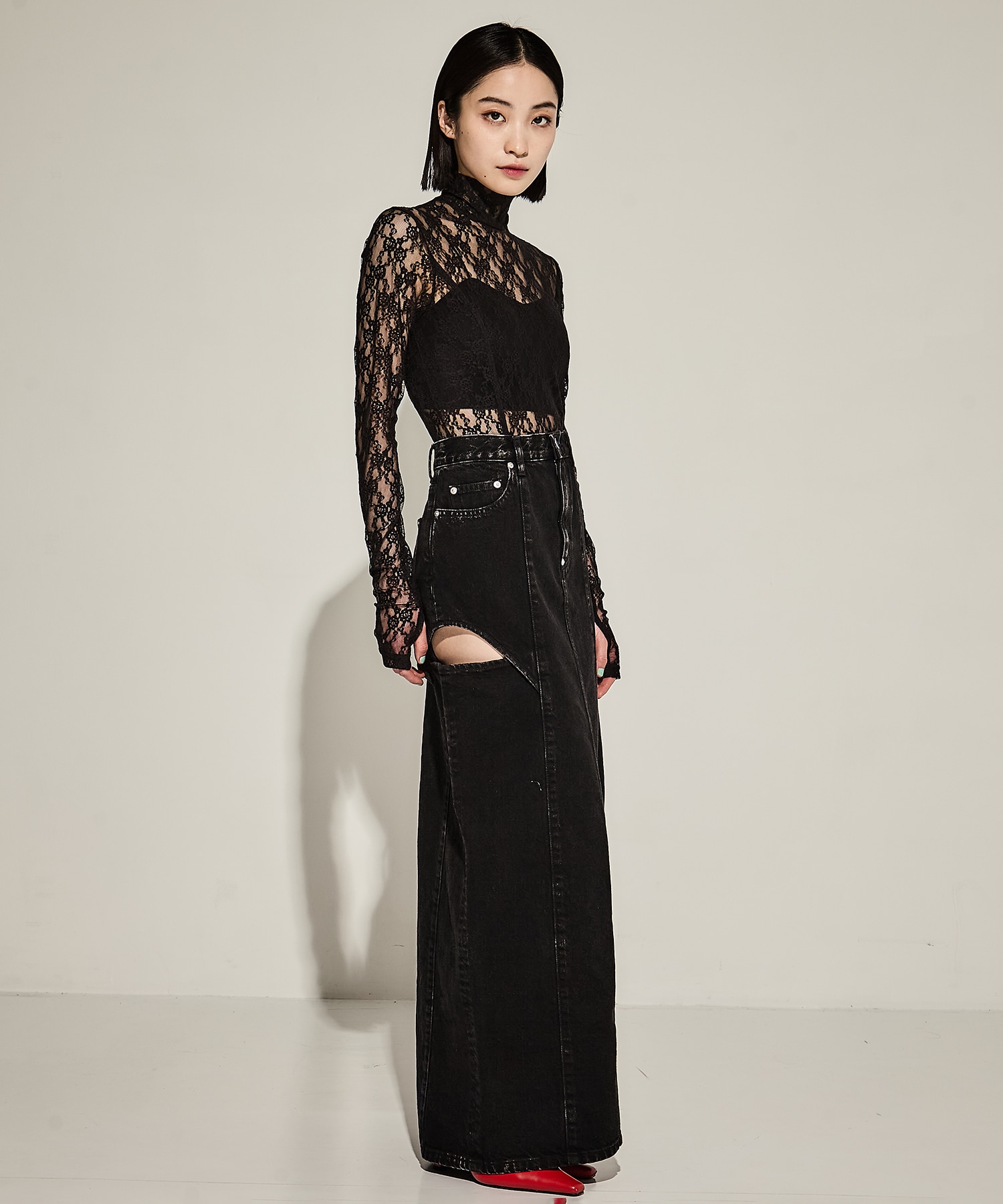 FLOWER LACE TURTLE NECK TOP WITH GARTER BELT JOHN LAWRENCE SULLIVAN
