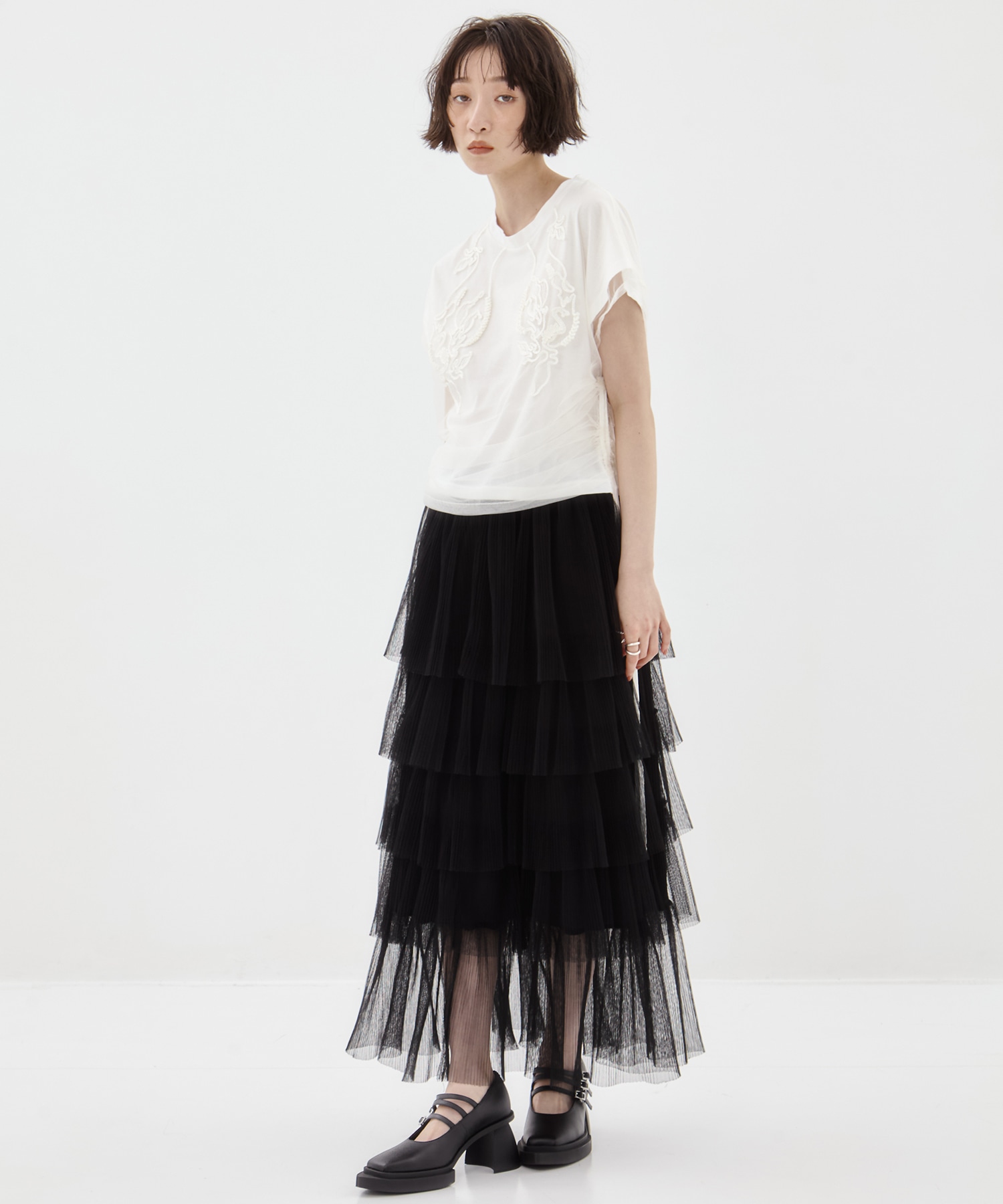 別注embroidered tulle layered tops MURRAL