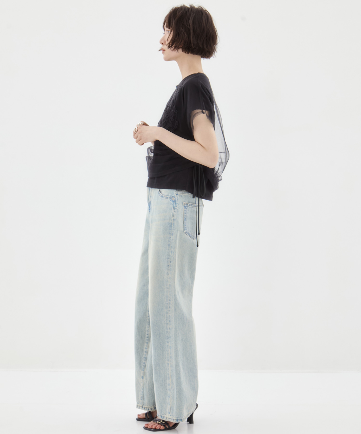 別注embroidered tulle layered tops MURRAL