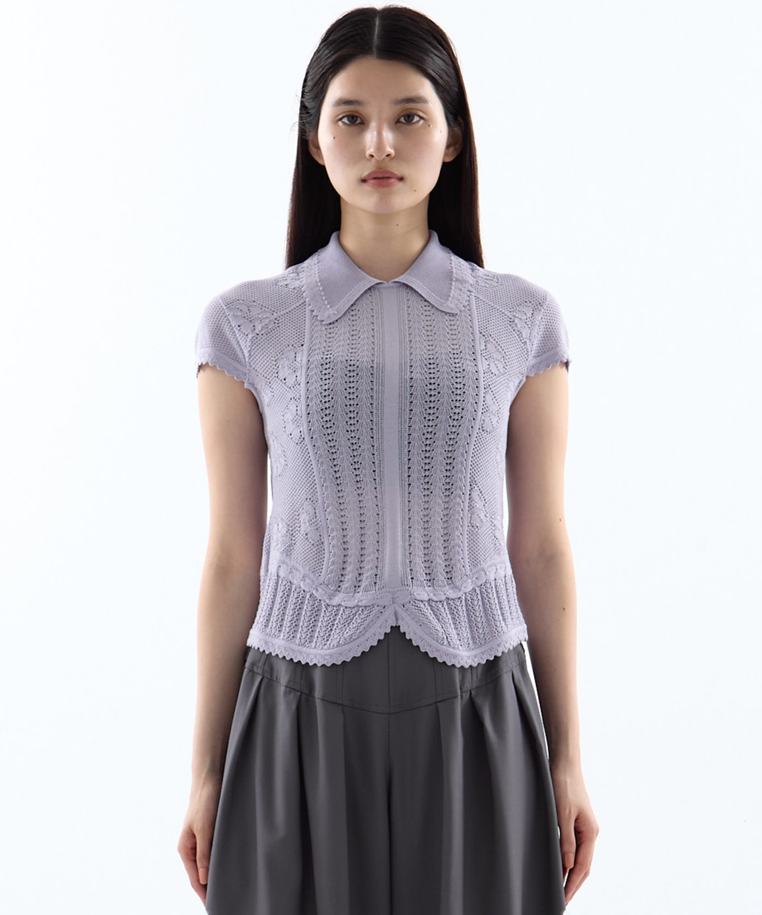 別注Lace Stripe Knitted Top Mame Kurogouchi