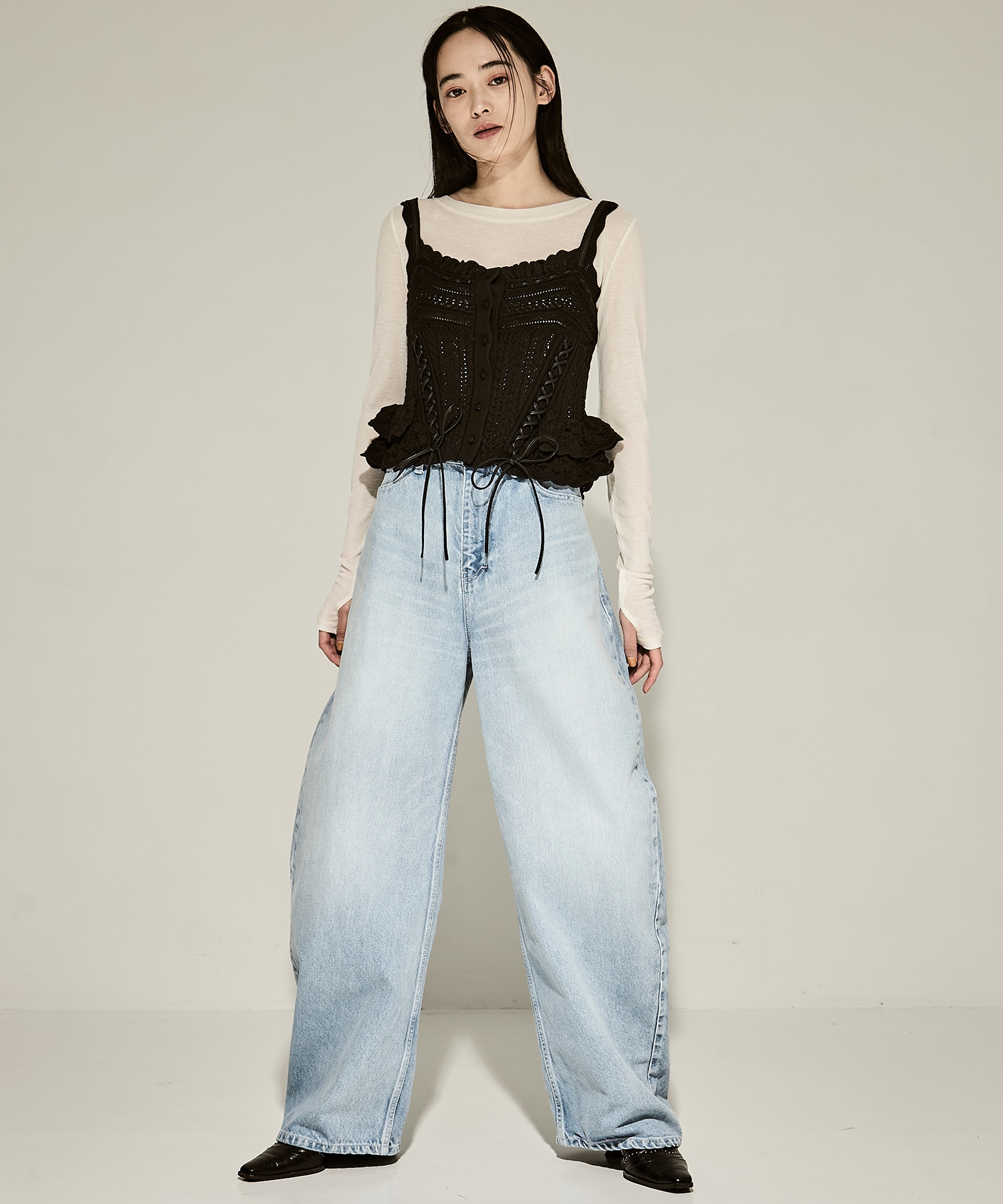 lace up ribbon knit camisole tanakadaisuke