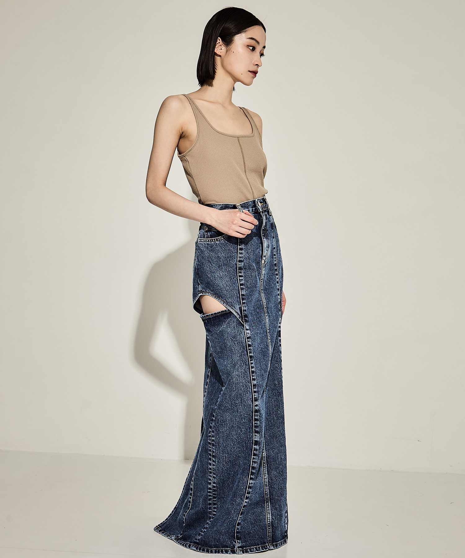 WASHED DENIM HOLLOWED OUT SKIRT JOHN LAWRENCE SULLIVAN