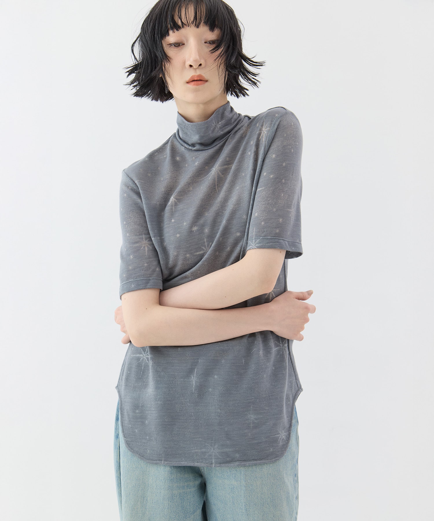 Starry Jersey Short Sleeve Sheer Top Mame Kurogouchi