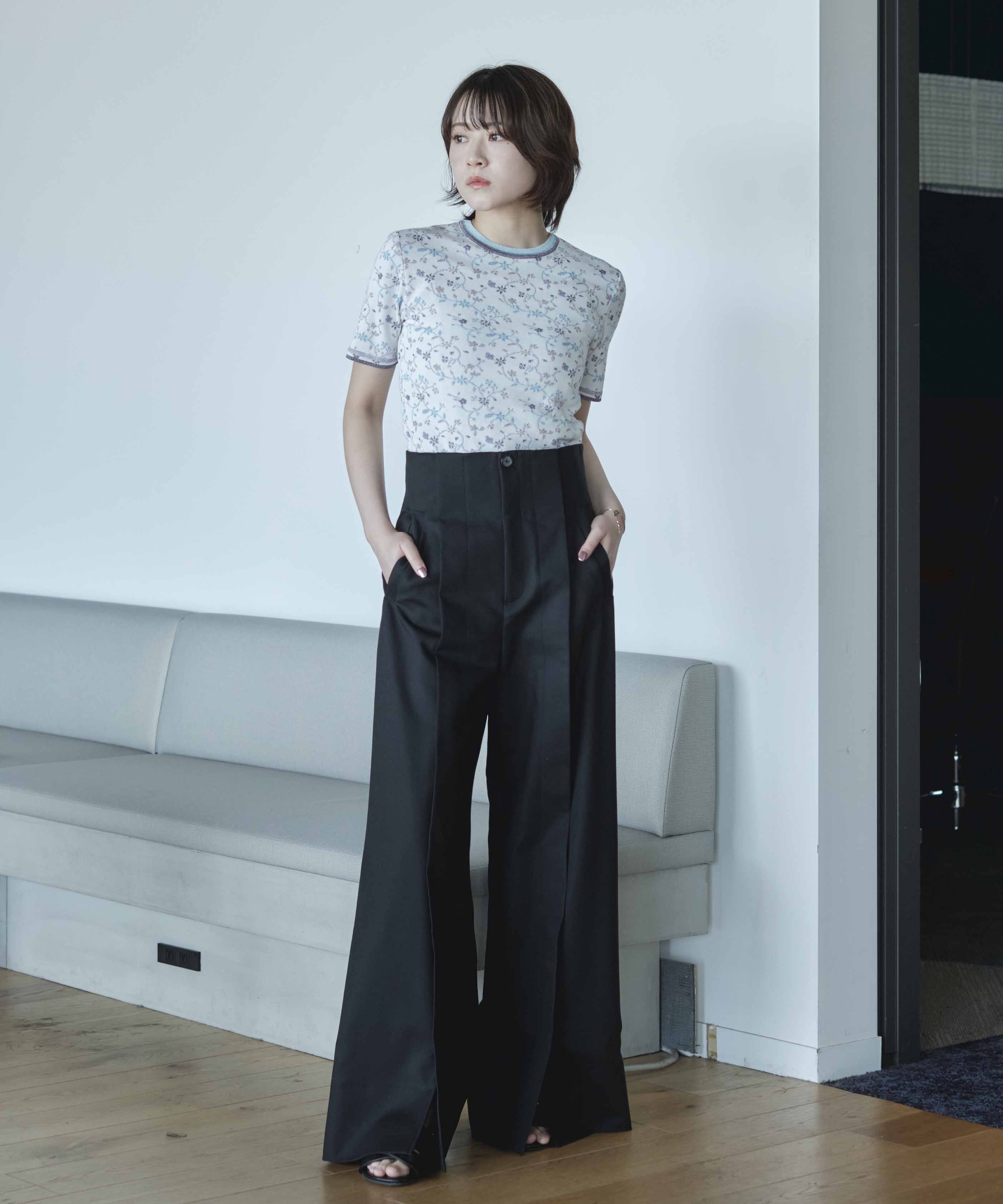 Floral Motif Glitter Short Sleeve Knit Top Mame Kurogouchi