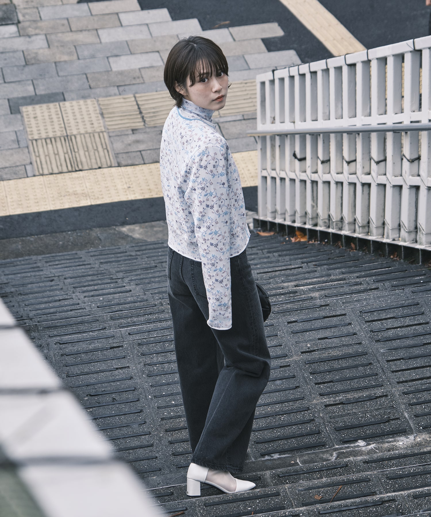 Floral Motif Glitter High Neck Knit Top Mame Kurogouchi