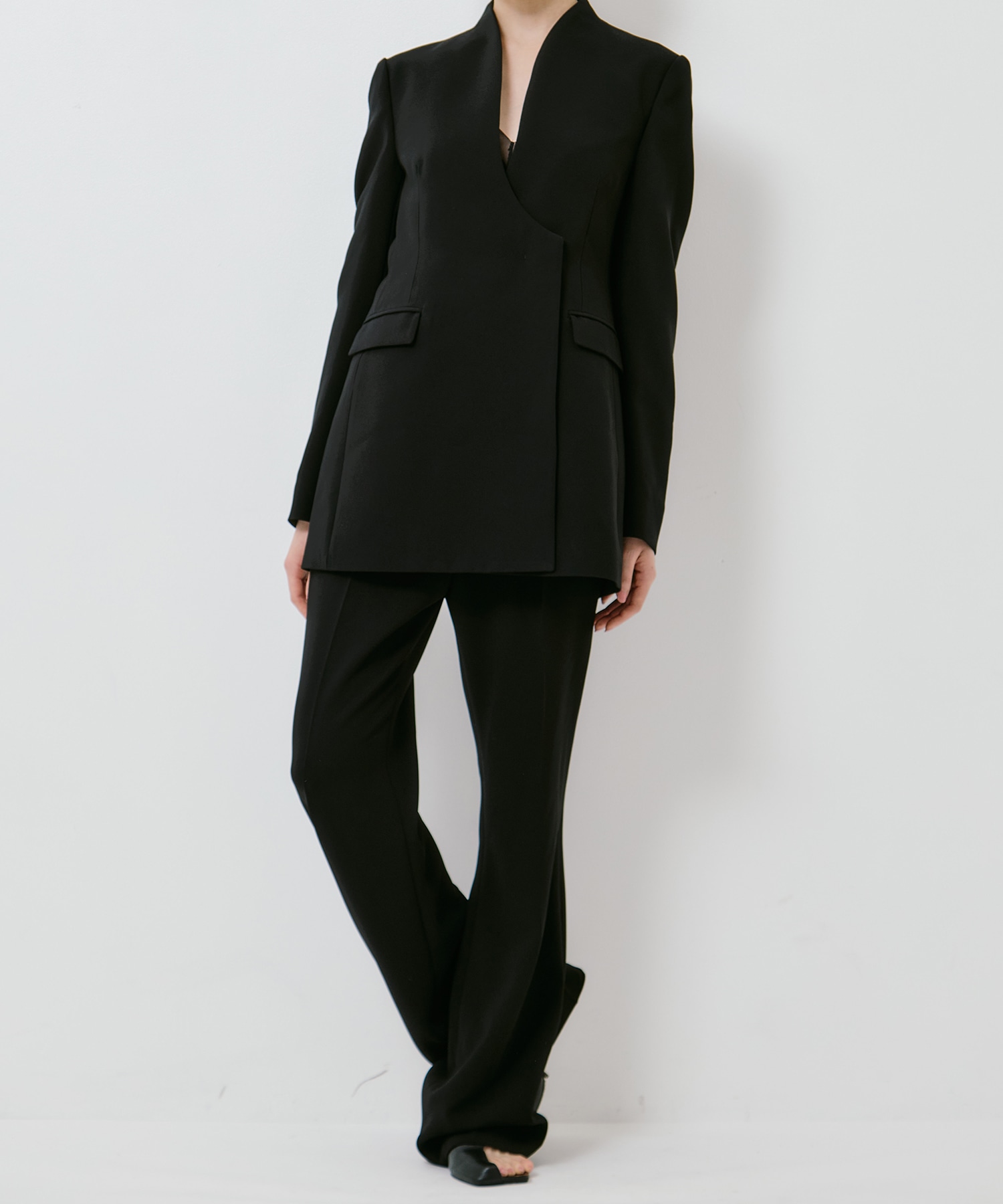 Triacetate Polyester High Waisted Center Creased Suit Trouse Mame Kurogouchi