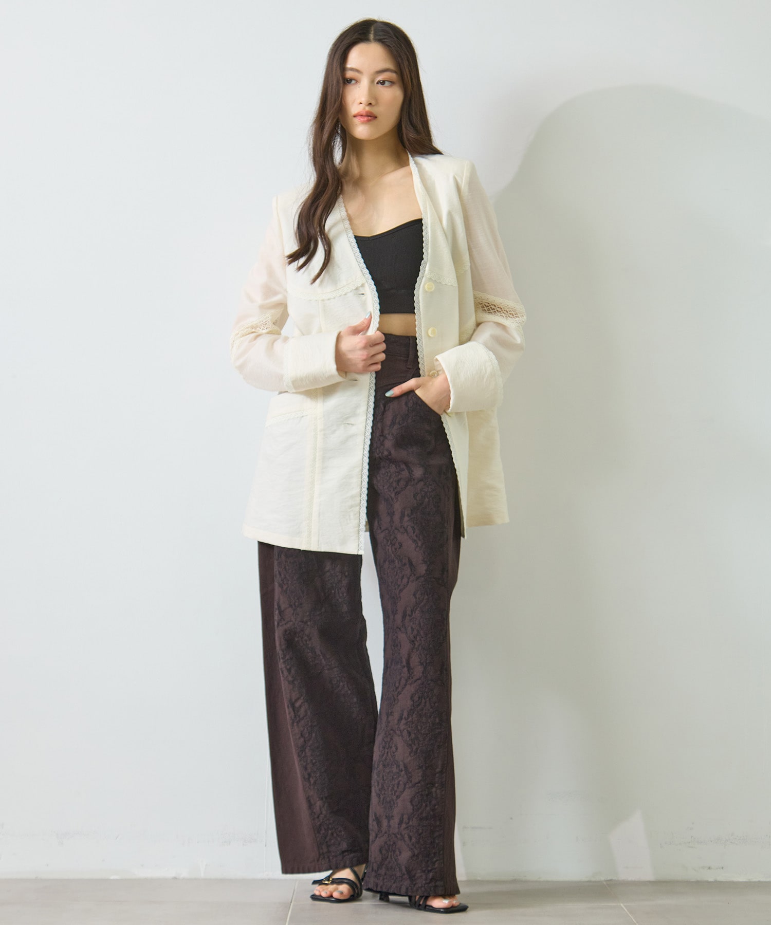 別注 LACE-PANELED SHIRT JACKET FETICO