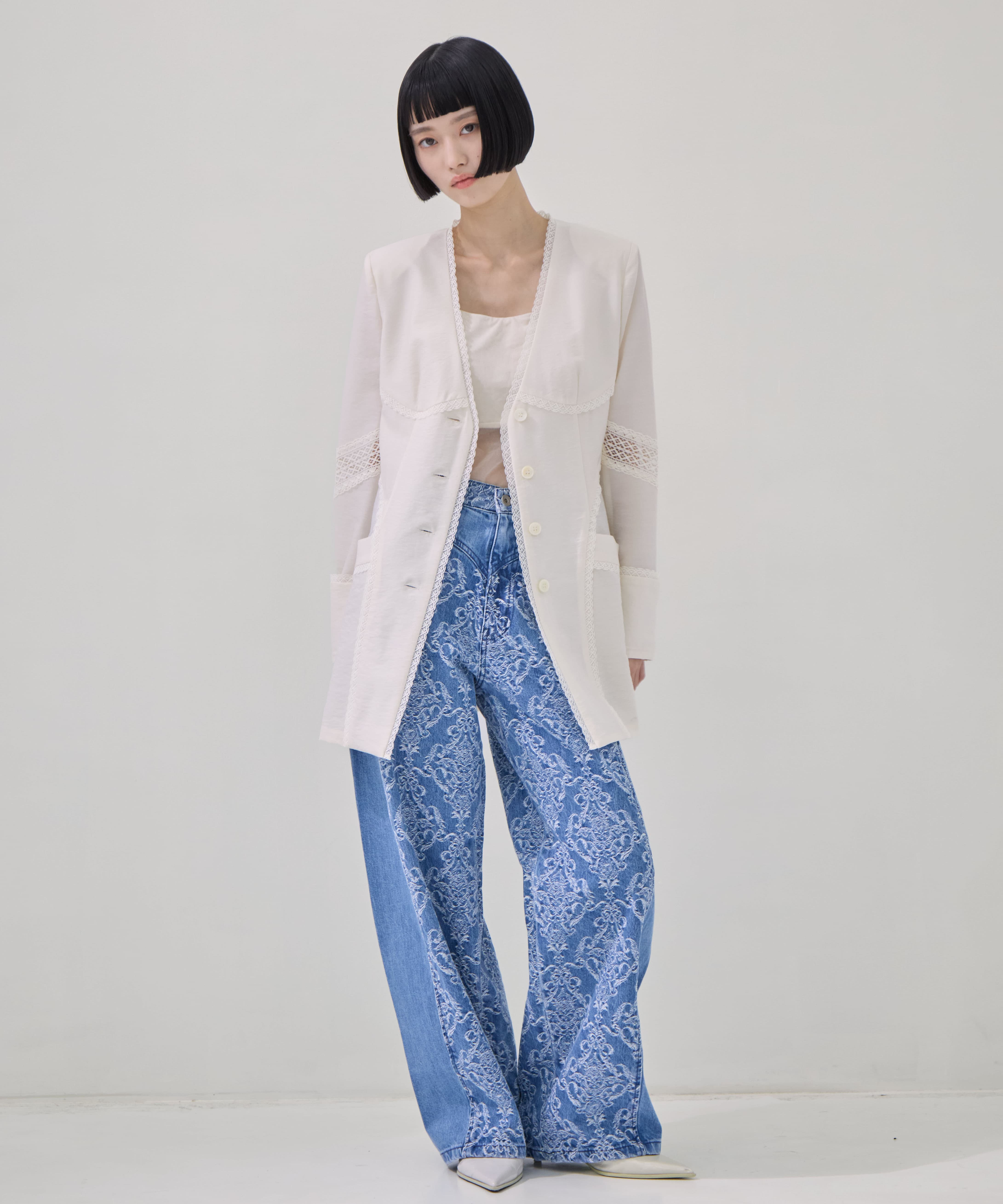 別注 LACE-PANELED SHIRT JACKET FETICO