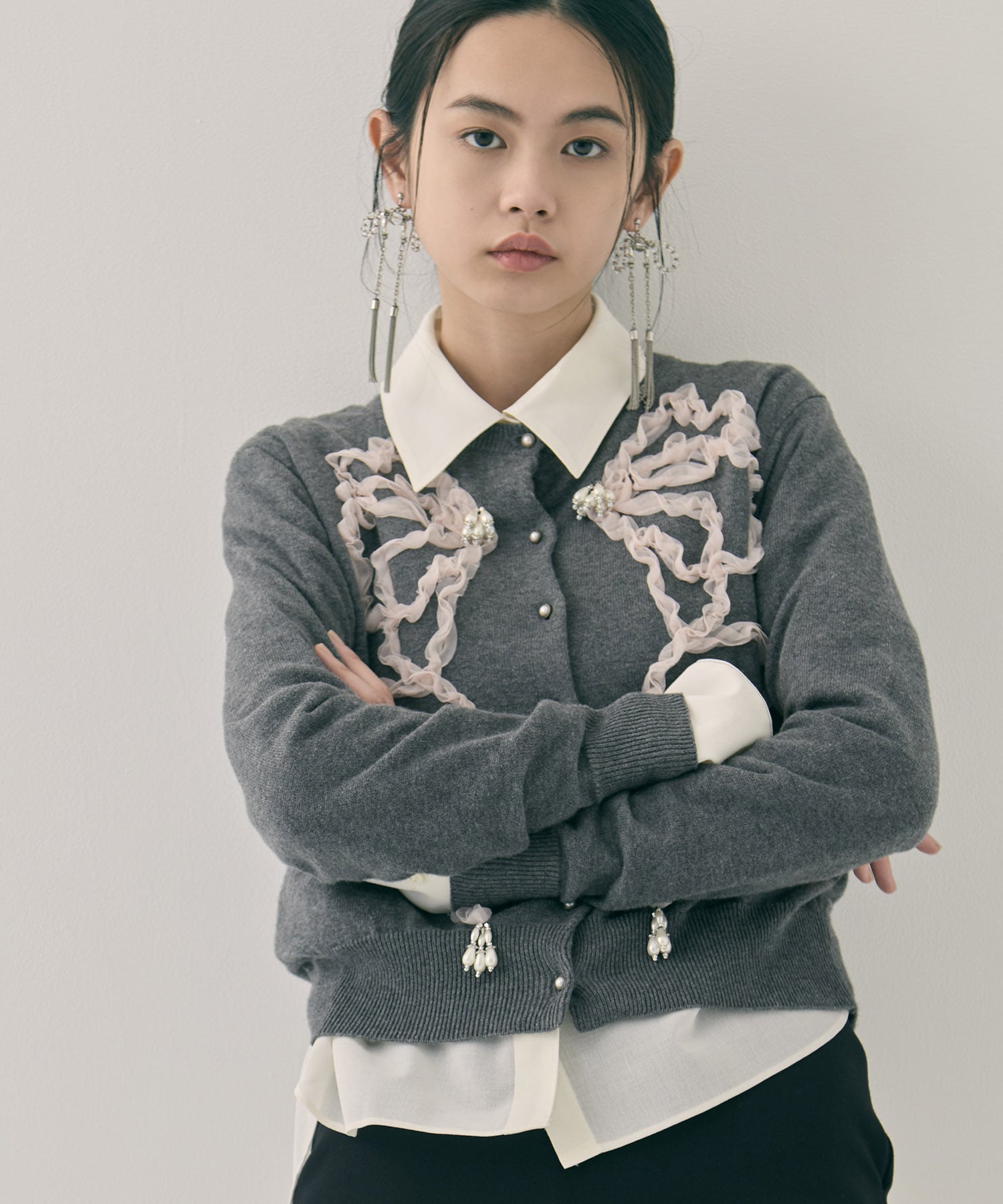 crystal ribbon chain earings tanakadaisuke