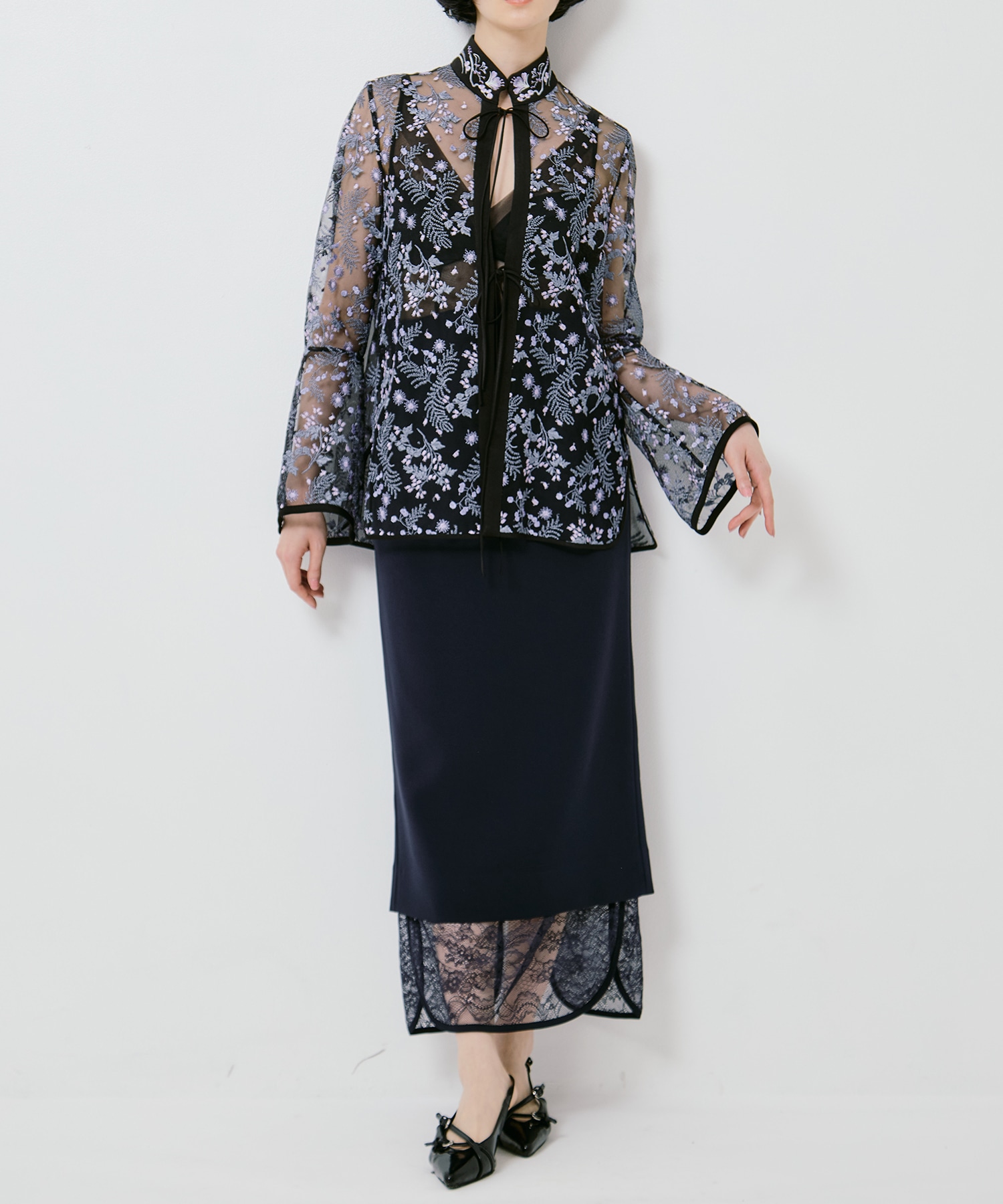 Tulle Lace Stand Collar Shirt Mame Kurogouchi