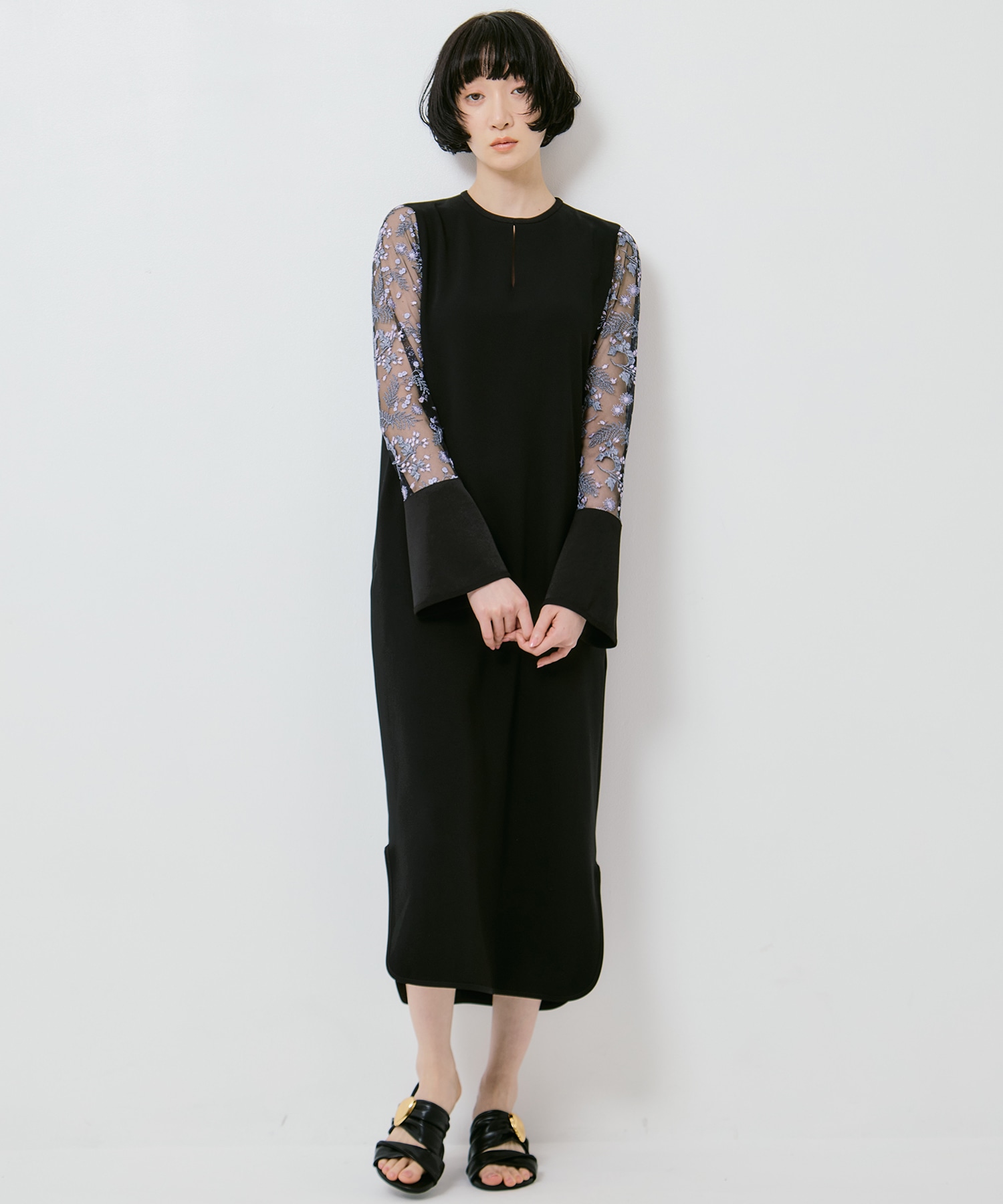 Tulle Lace Sleeve Classic Dress Mame Kurogouchi