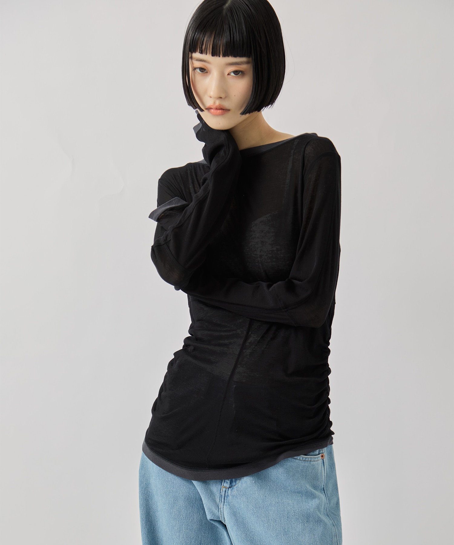 2way Sheer Cotton Long Tee STUDIOUS