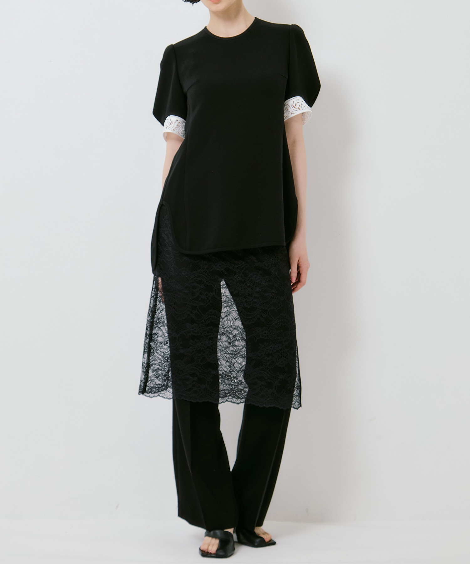 Triacetate Polyester Embroidered Short Sleeve Top Mame Kurogouchi