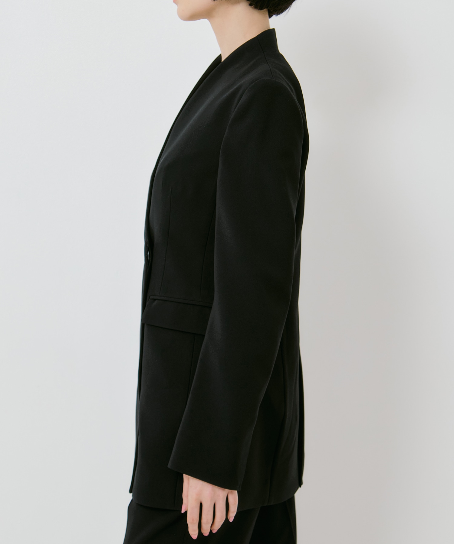 Triacetate Polyester Collarless Double Breasted Suit Jacket Mame Kurogouchi