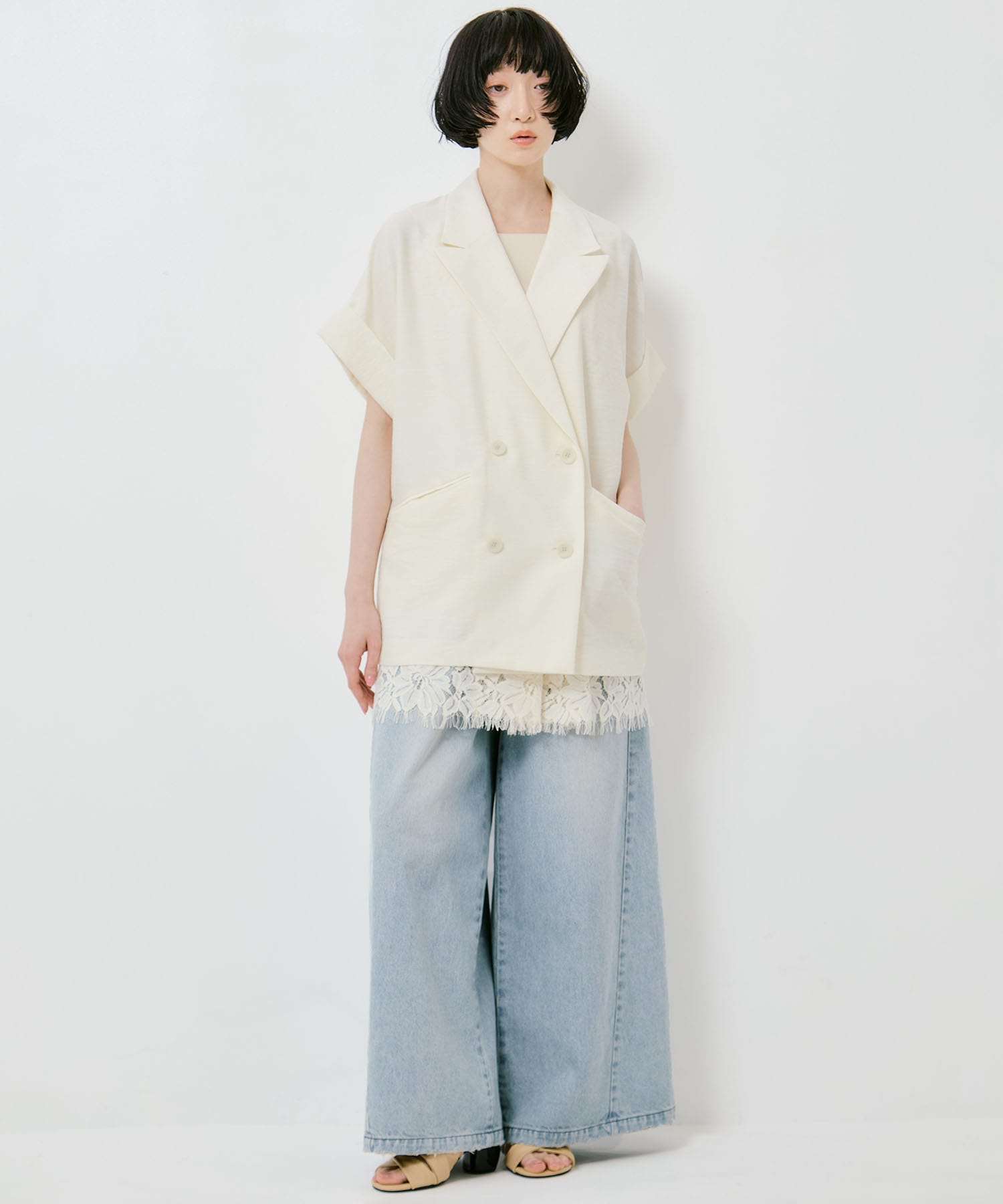 MELANGE LACE VEST LAYERED JACKET AMERI