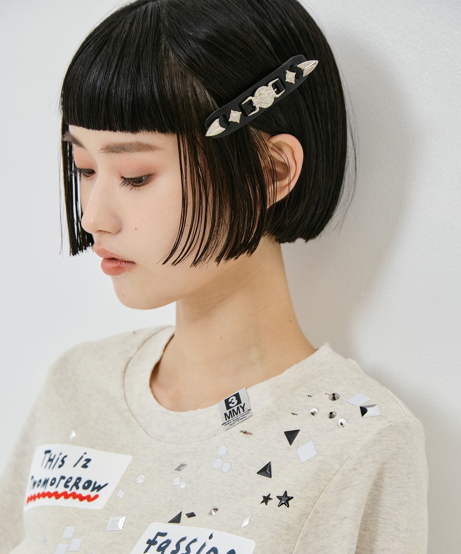 Metal leather barrette small TOGA