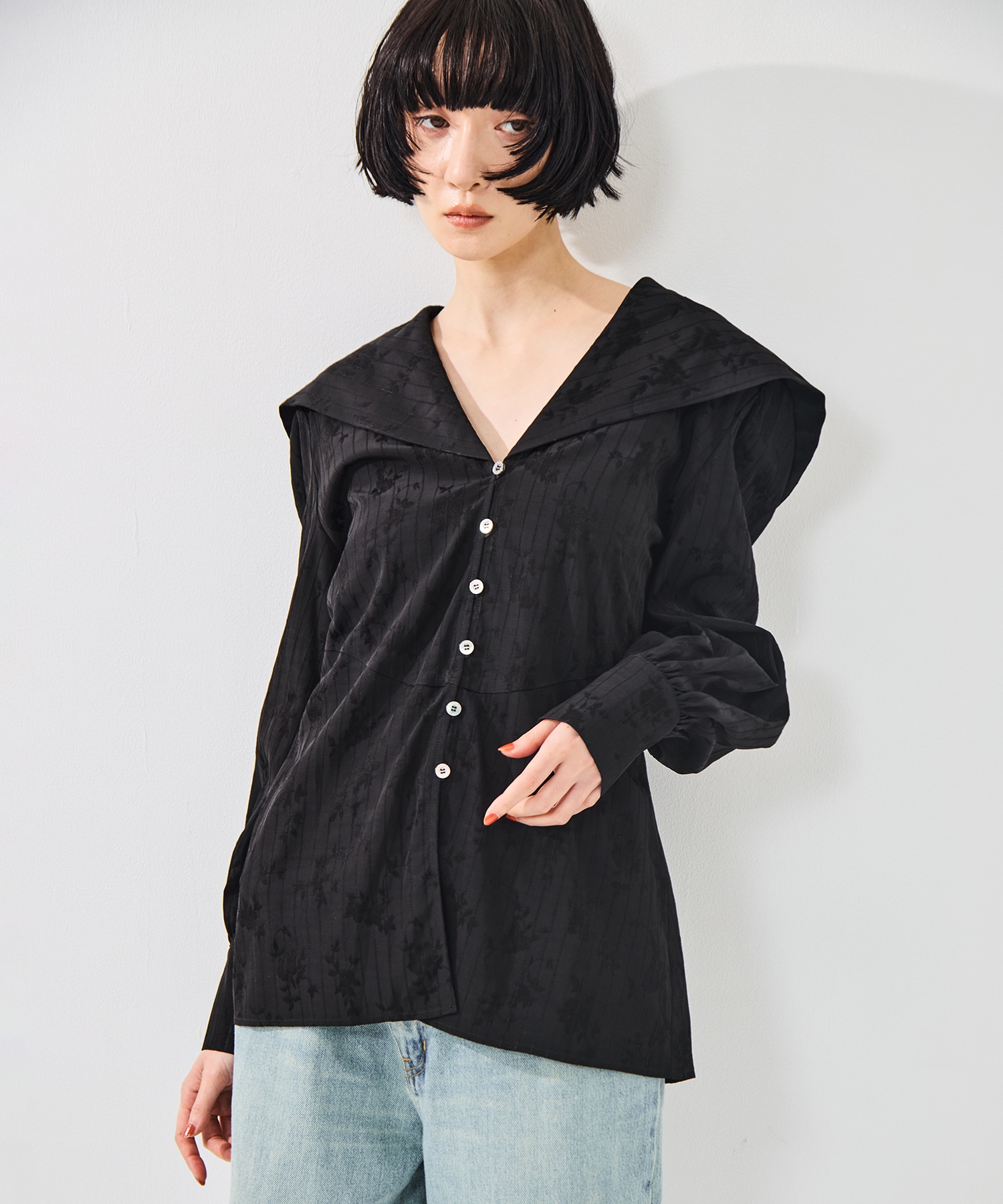 ROSE JACQUARD SAILOR COLLAR BLOUSE FETICO