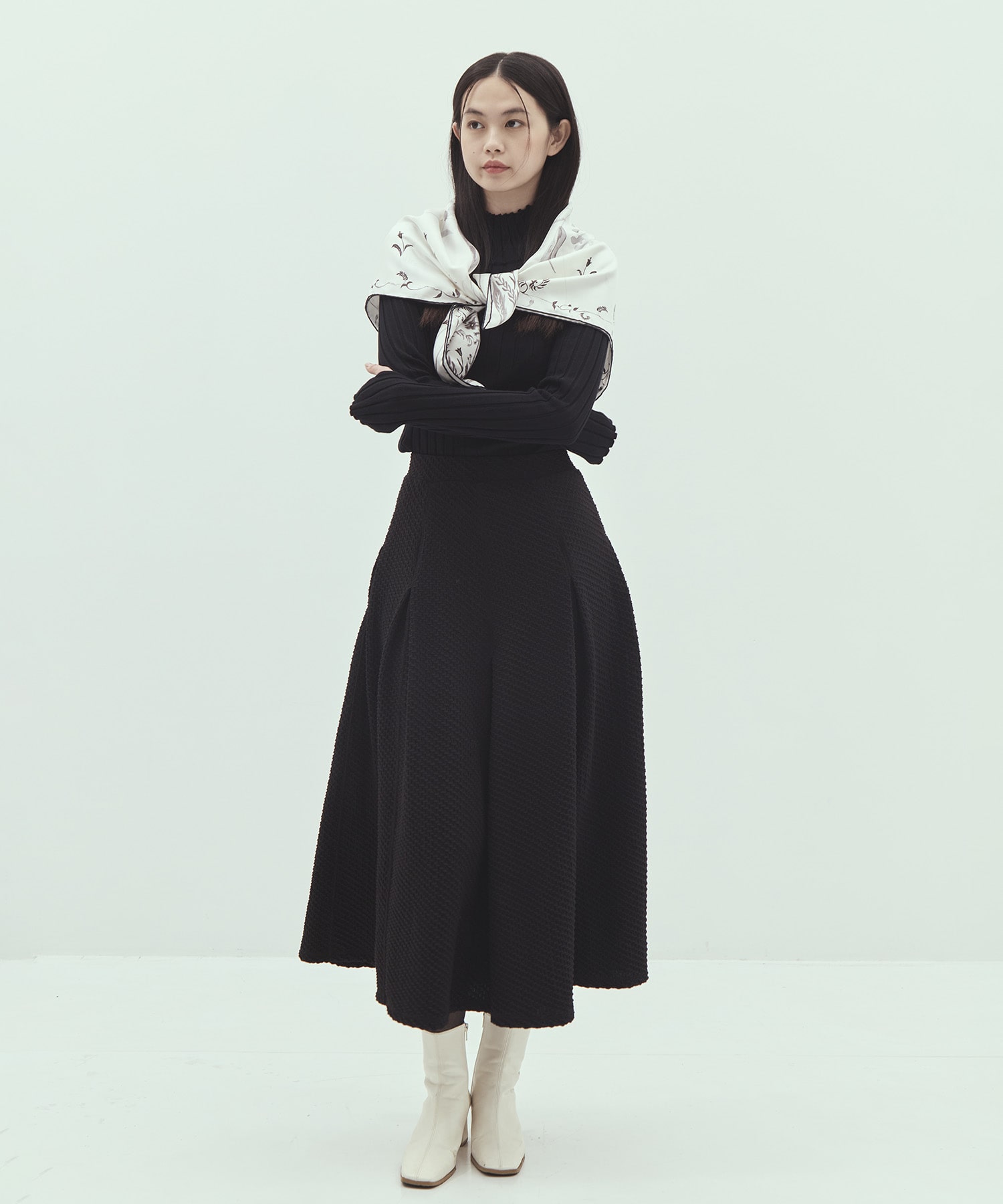 Shirring Jersey Jacquard Pleats Skirt Mame Kurogouchi
