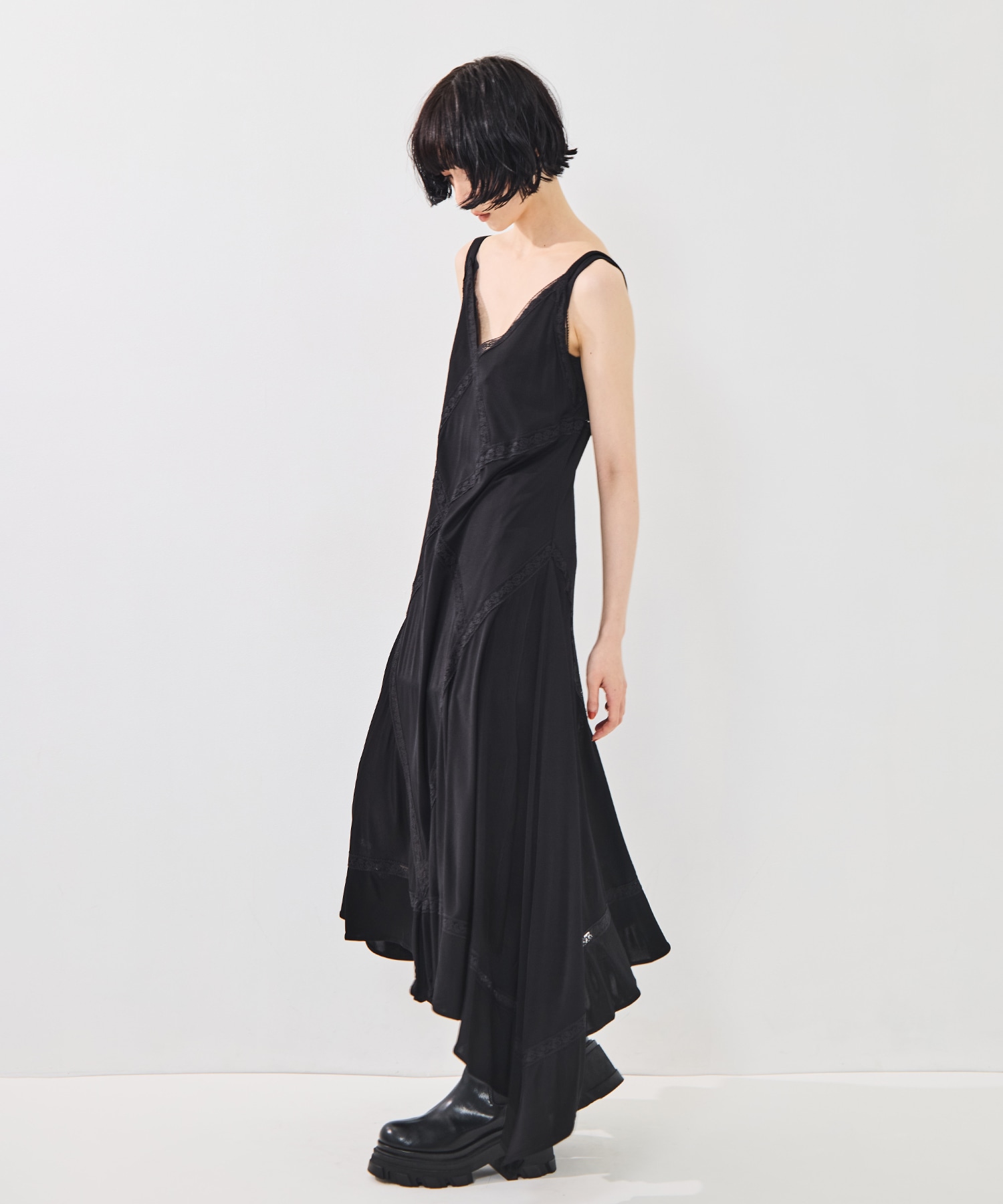 SATIN JERSEY LACE-TRIM SLIP DRESS FETICO