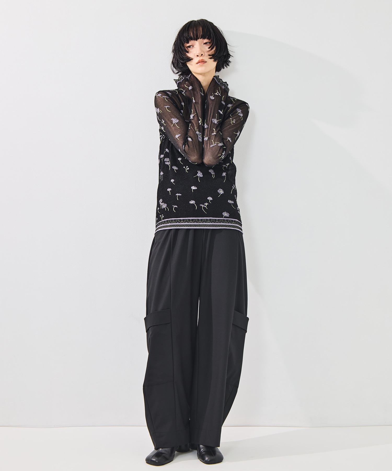 Floral Pattern Long Sleeve Sheer Knit Top Mame Kurogouchi