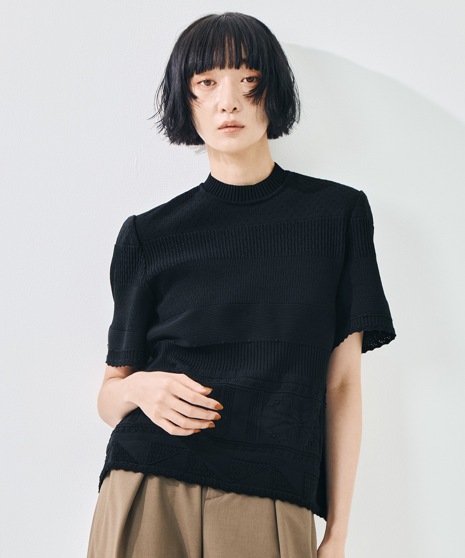 Knit Lace Short Sleeve Top Mame Kurogouchi