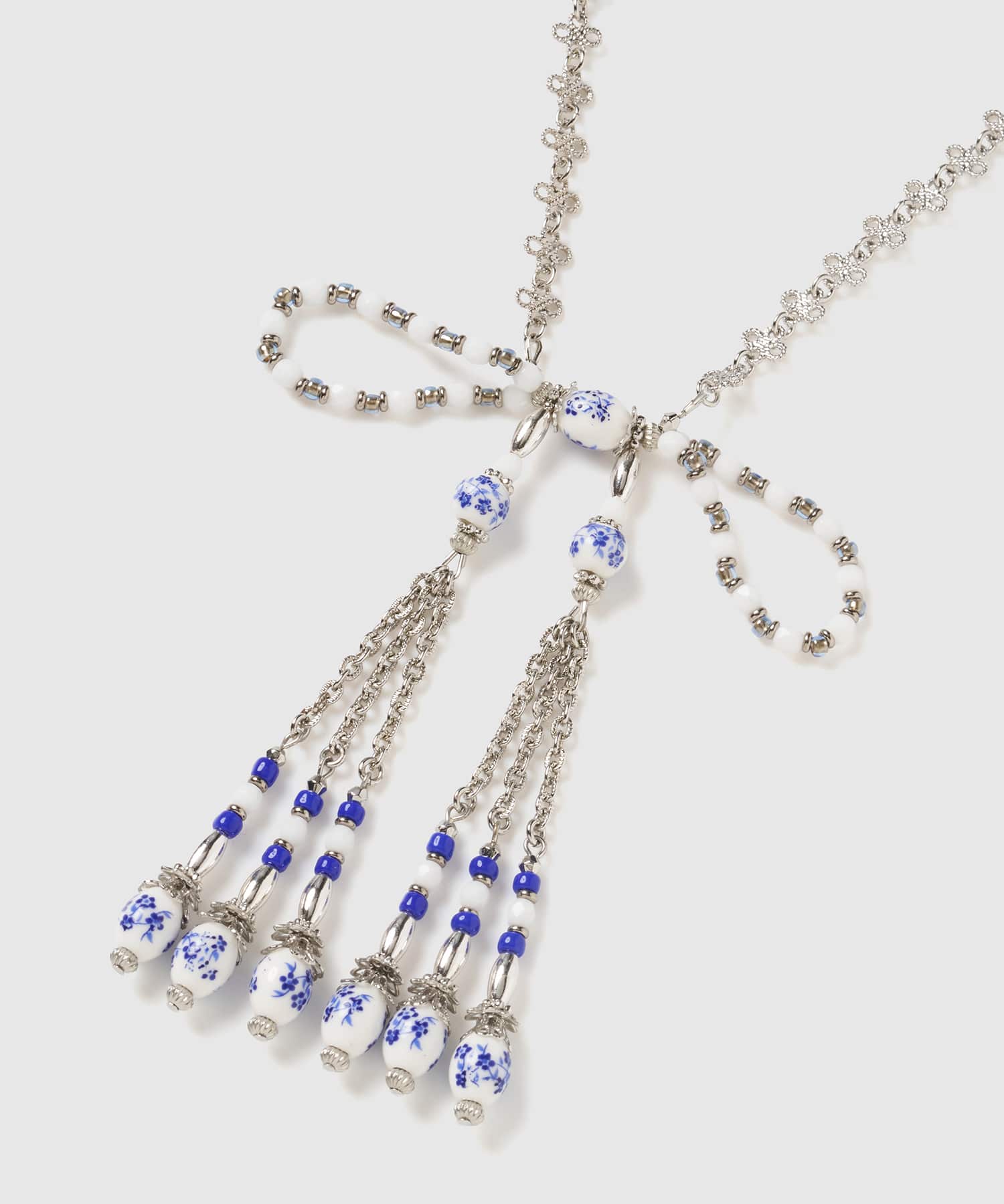 blue and white porcelain ribbon chain necklace tanakadaisuke
