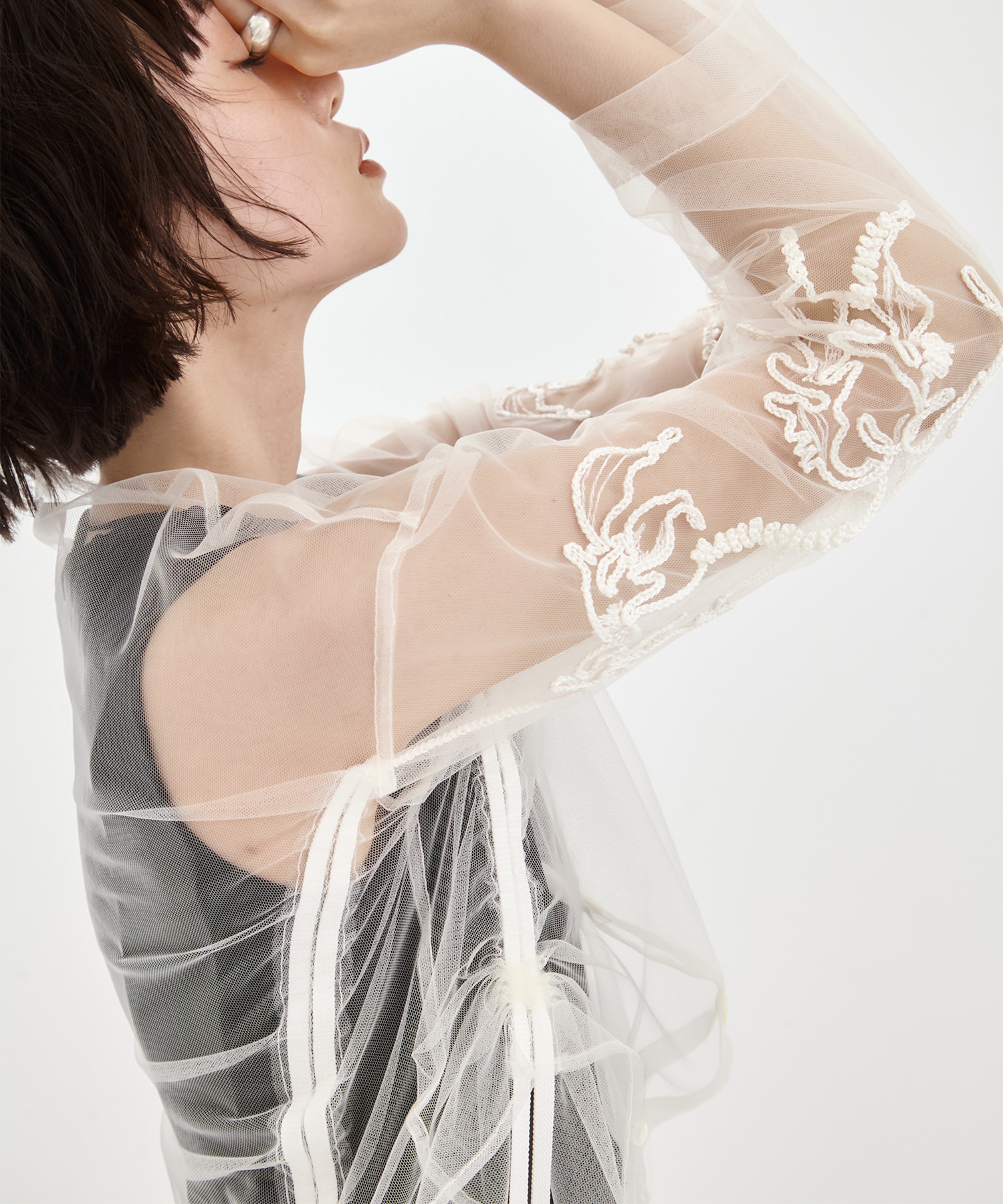 別注embroidered tulle cardigan MURRAL